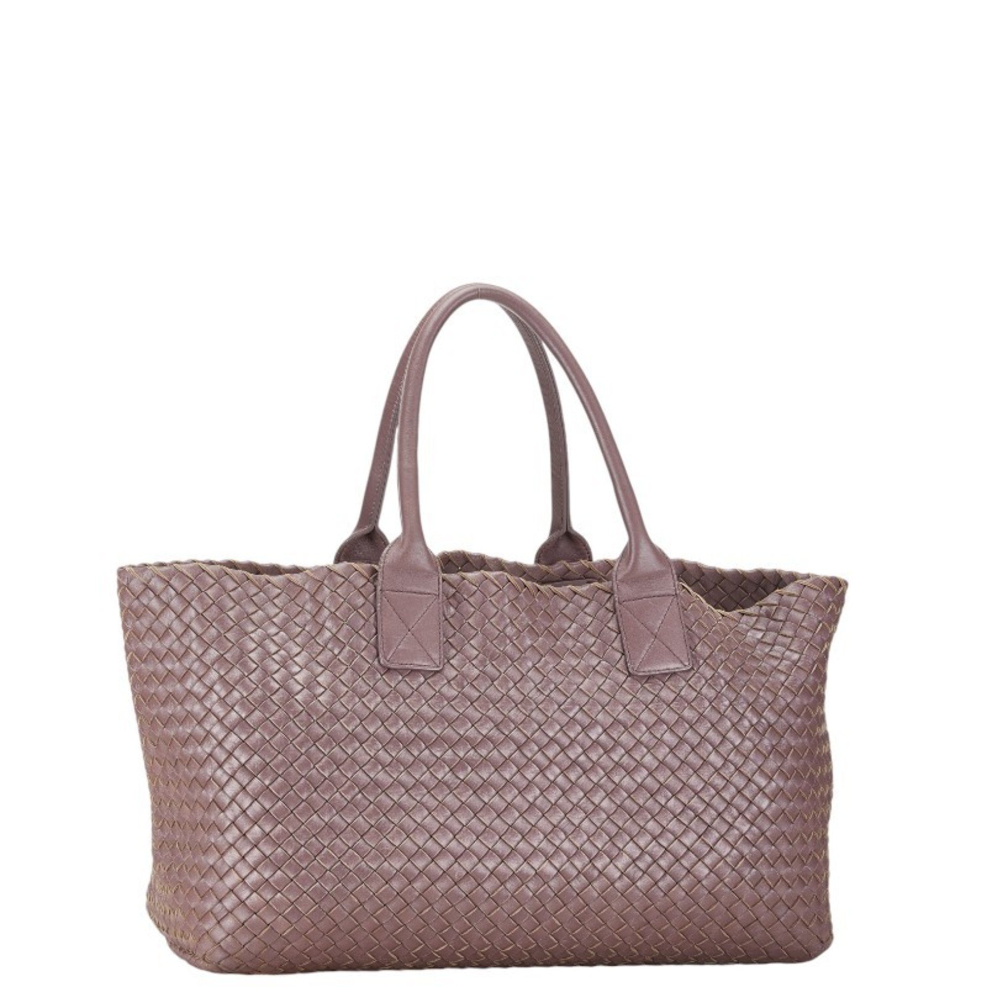 Bottega Veneta Intrecciato Cabas MM Handbag Tote Bag Purple Leather Women's BOTTEGAVENETA