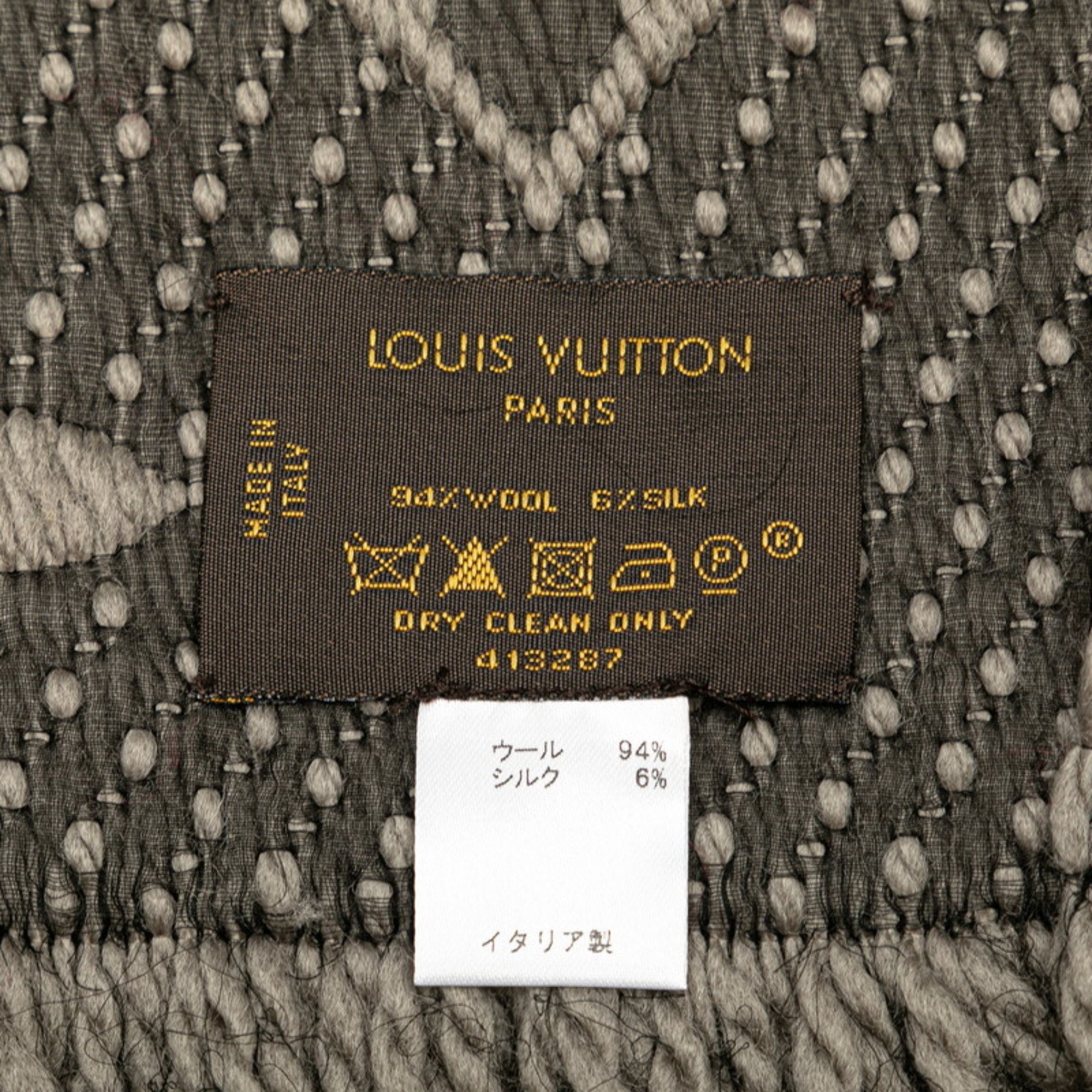 Louis Vuitton Monogram Echarpe Mania Scarf M72242 Verone Grey Wool Silk Women's LOUIS VUITTON