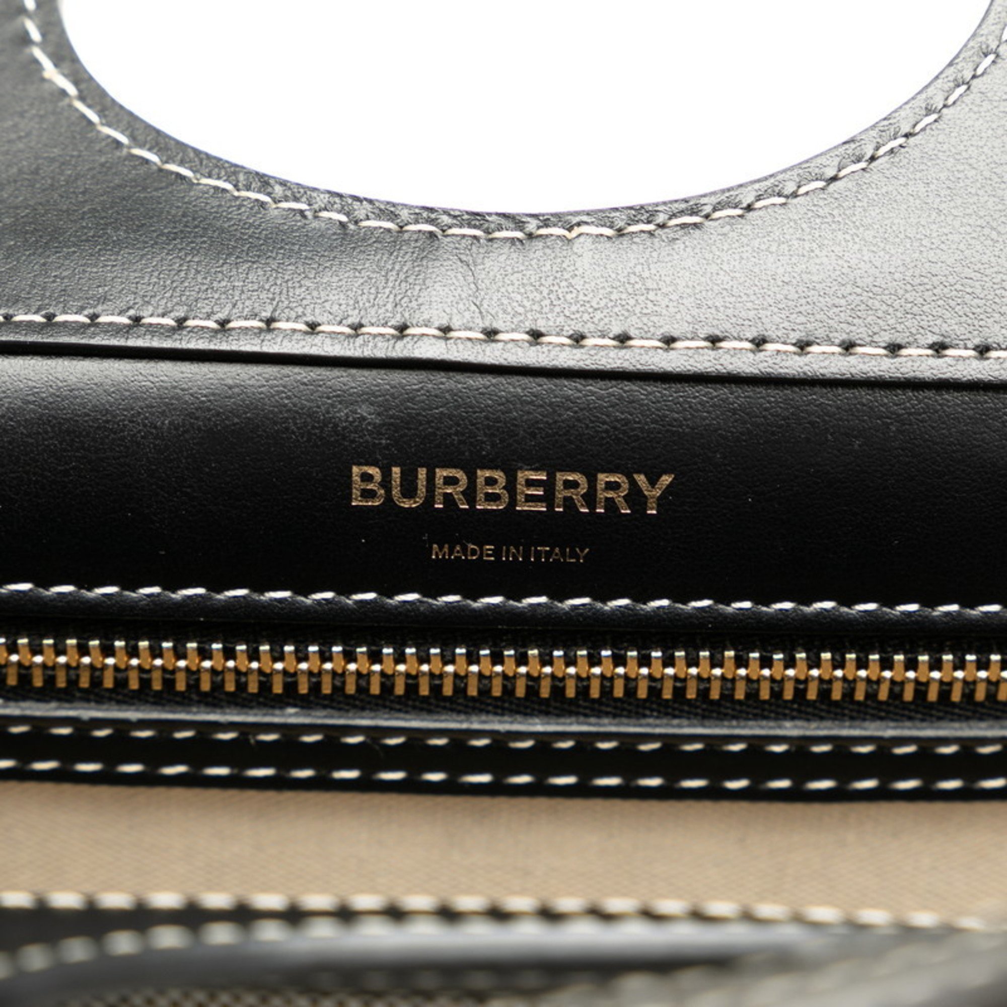 Burberry Horseferry Print Handbag Shoulder Bag Black White Canvas Leather Women's BURBERRY