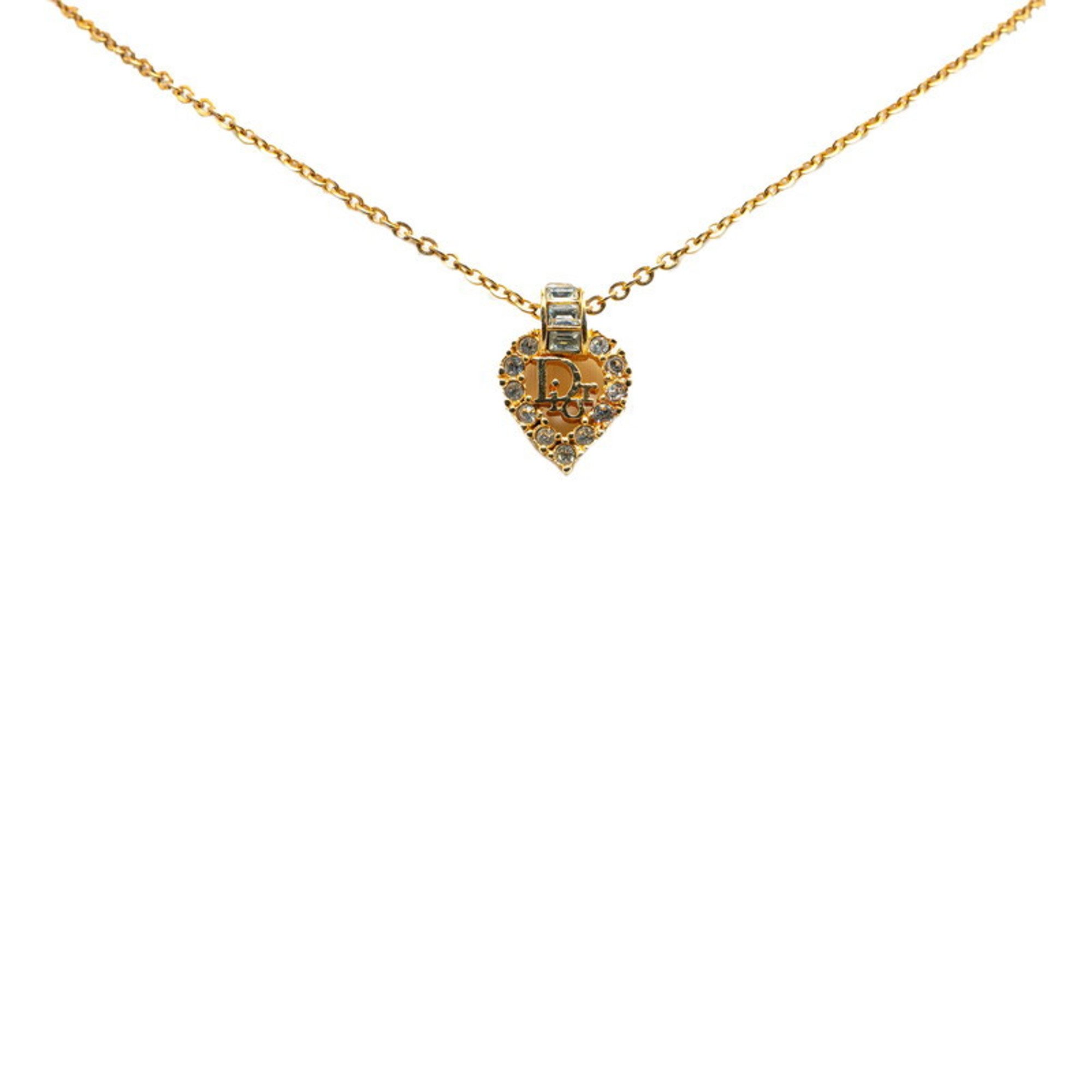 Christian Dior Dior rhinestone heart motif necklace gold plated women's