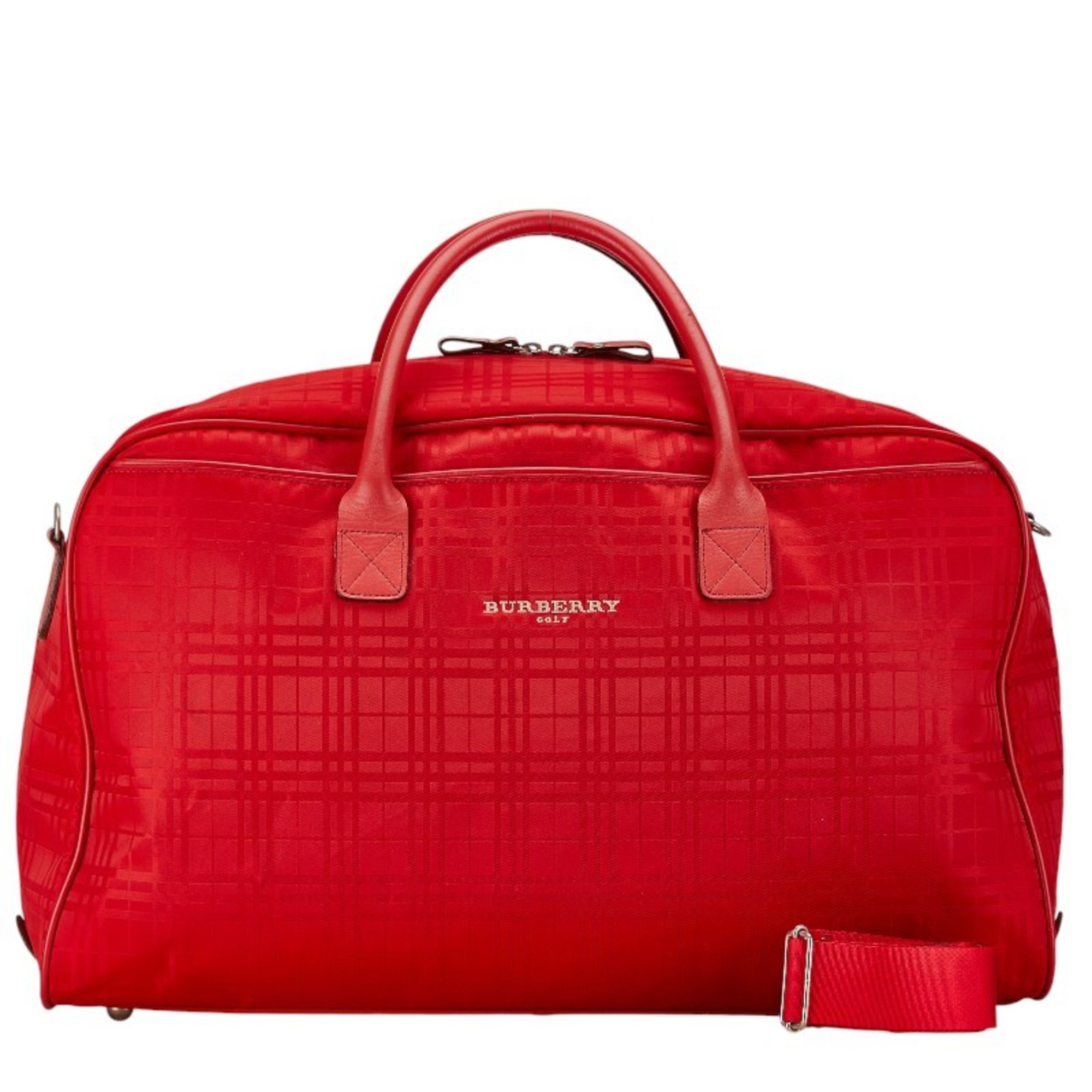 Burberry Check Handbag Shoulder Bag Red Nylon Leather Women's BURBERRY