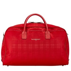 Burberry Check Handbag Shoulder Bag Red Nylon Leather Women's BURBERRY