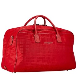 Burberry Check Handbag Shoulder Bag Red Nylon Leather Women's BURBERRY