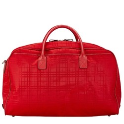 Burberry Check Handbag Shoulder Bag Red Nylon Leather Women's BURBERRY