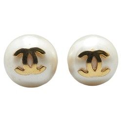 Chanel Coco Mark Fake Pearl Earrings Gold Plated Women's CHANEL