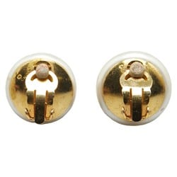 Chanel Coco Mark Fake Pearl Earrings Gold Plated Women's CHANEL