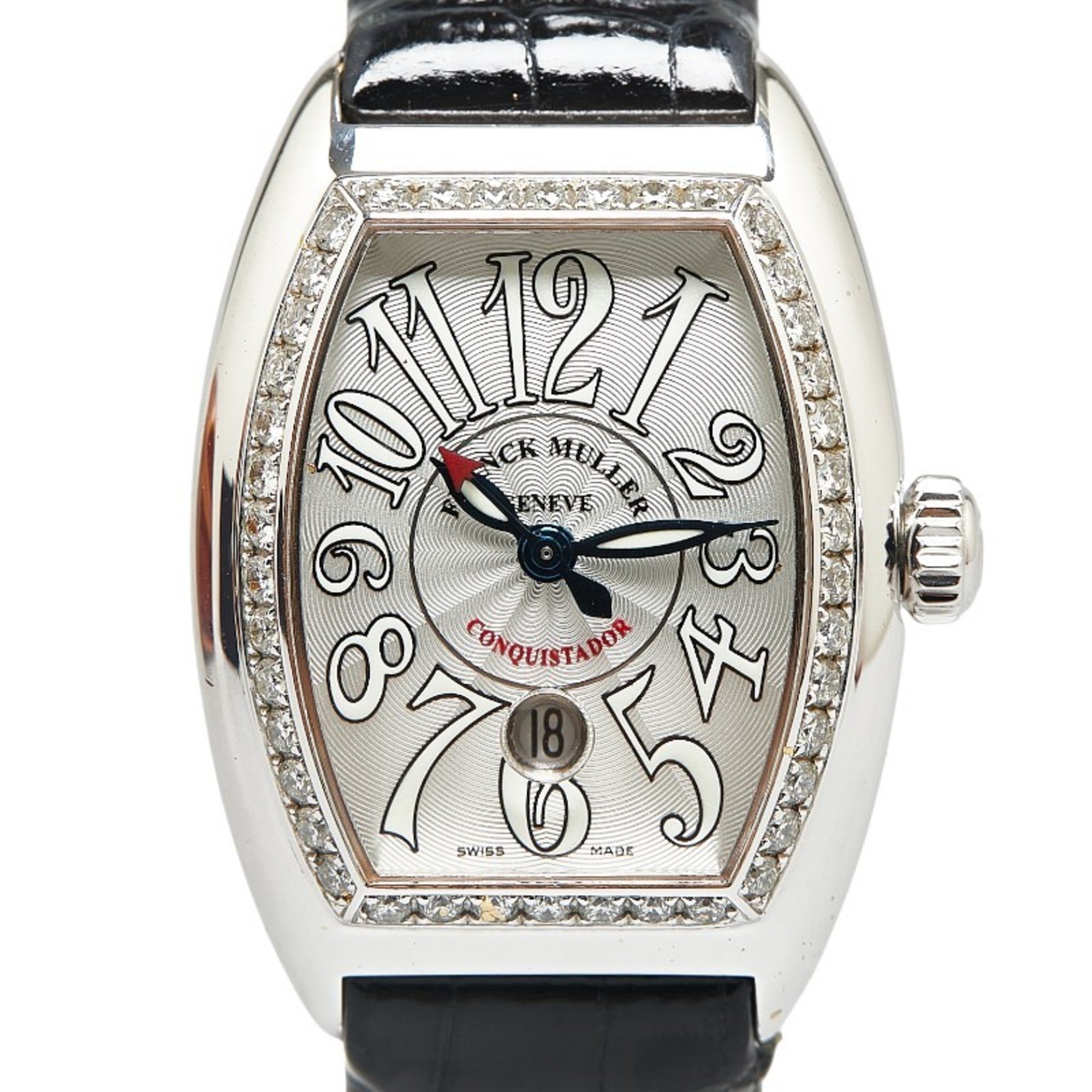 Franck Muller Conquistador Rhinestone Watch 8005LSCD1R Automatic Silver Dial Stainless Steel Leather Men's FRANCK MULLER