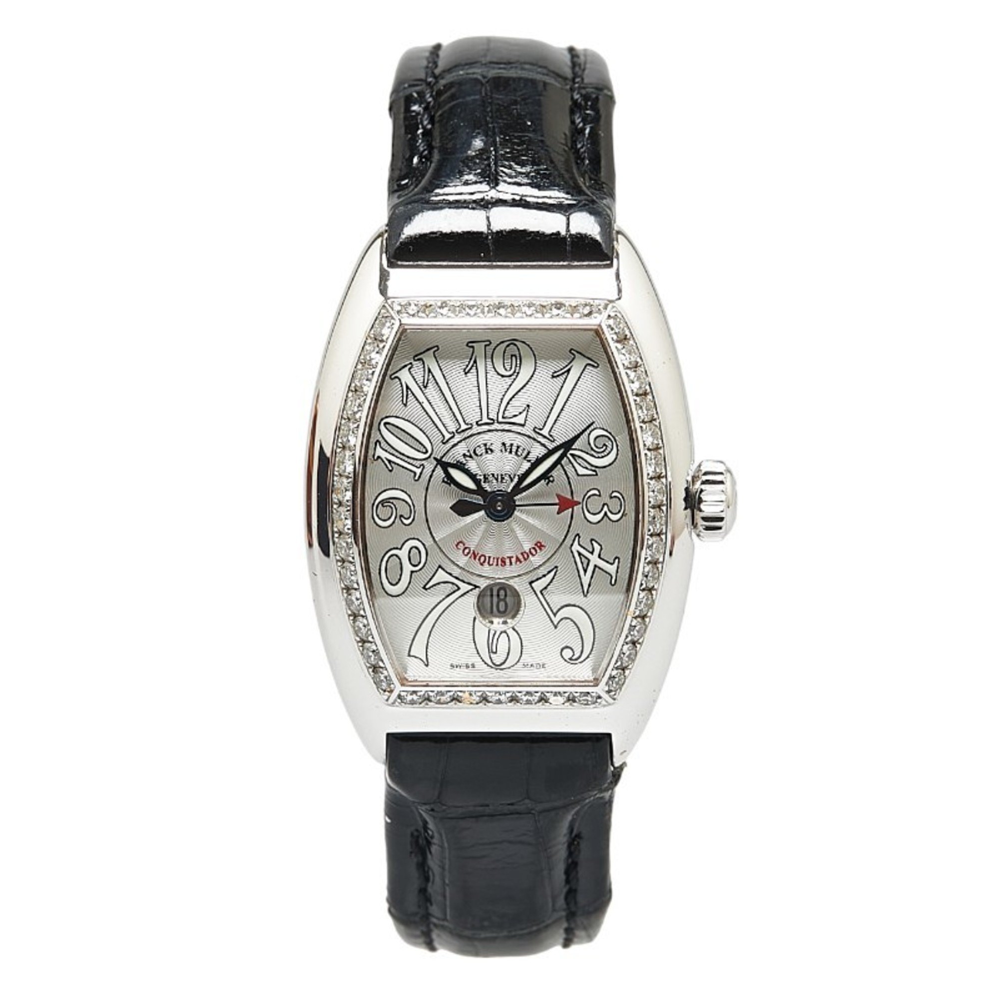 Franck Muller Conquistador Rhinestone Watch 8005LSCD1R Automatic Silver Dial Stainless Steel Leather Men's FRANCK MULLER