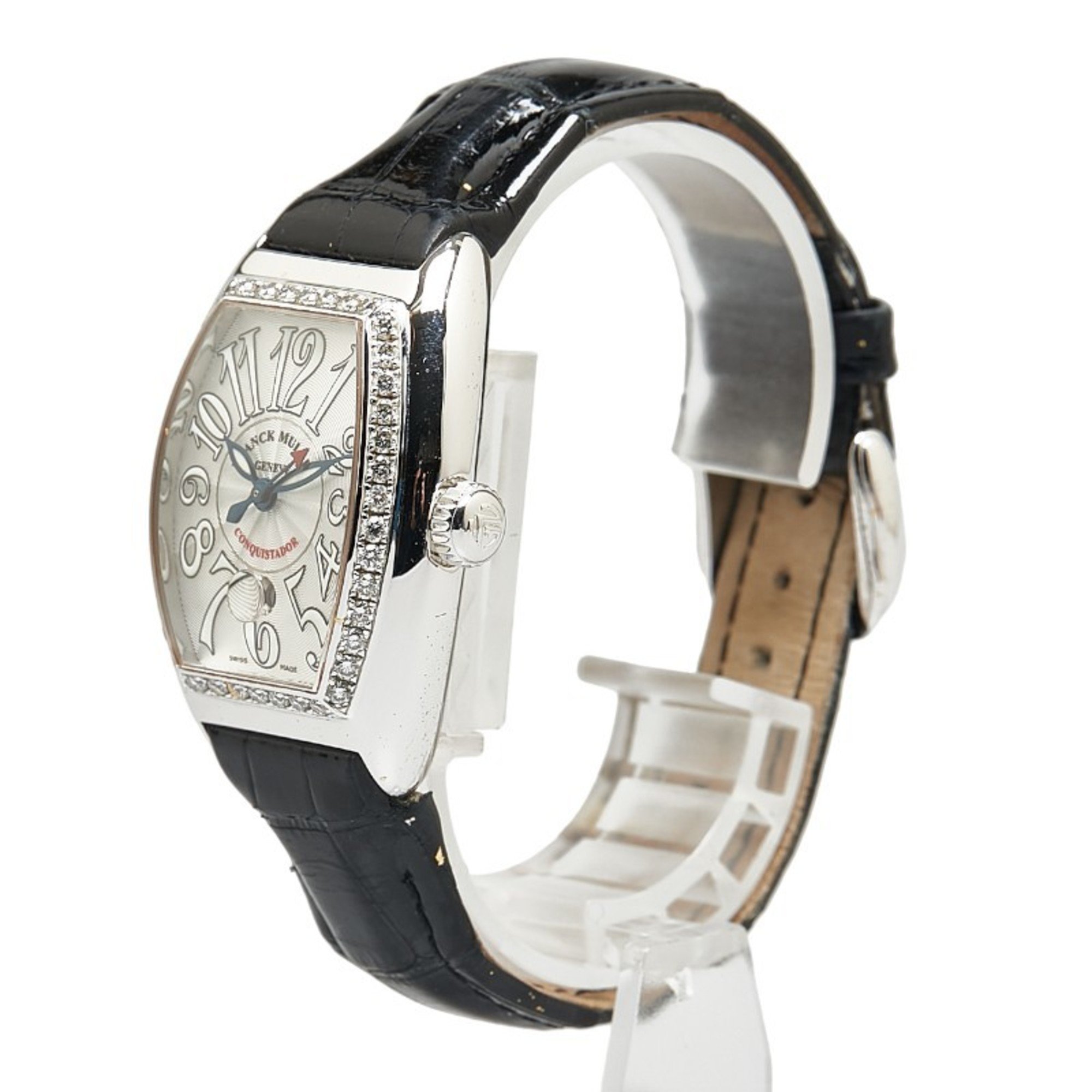 Franck Muller Conquistador Rhinestone Watch 8005LSCD1R Automatic Silver Dial Stainless Steel Leather Men's FRANCK MULLER