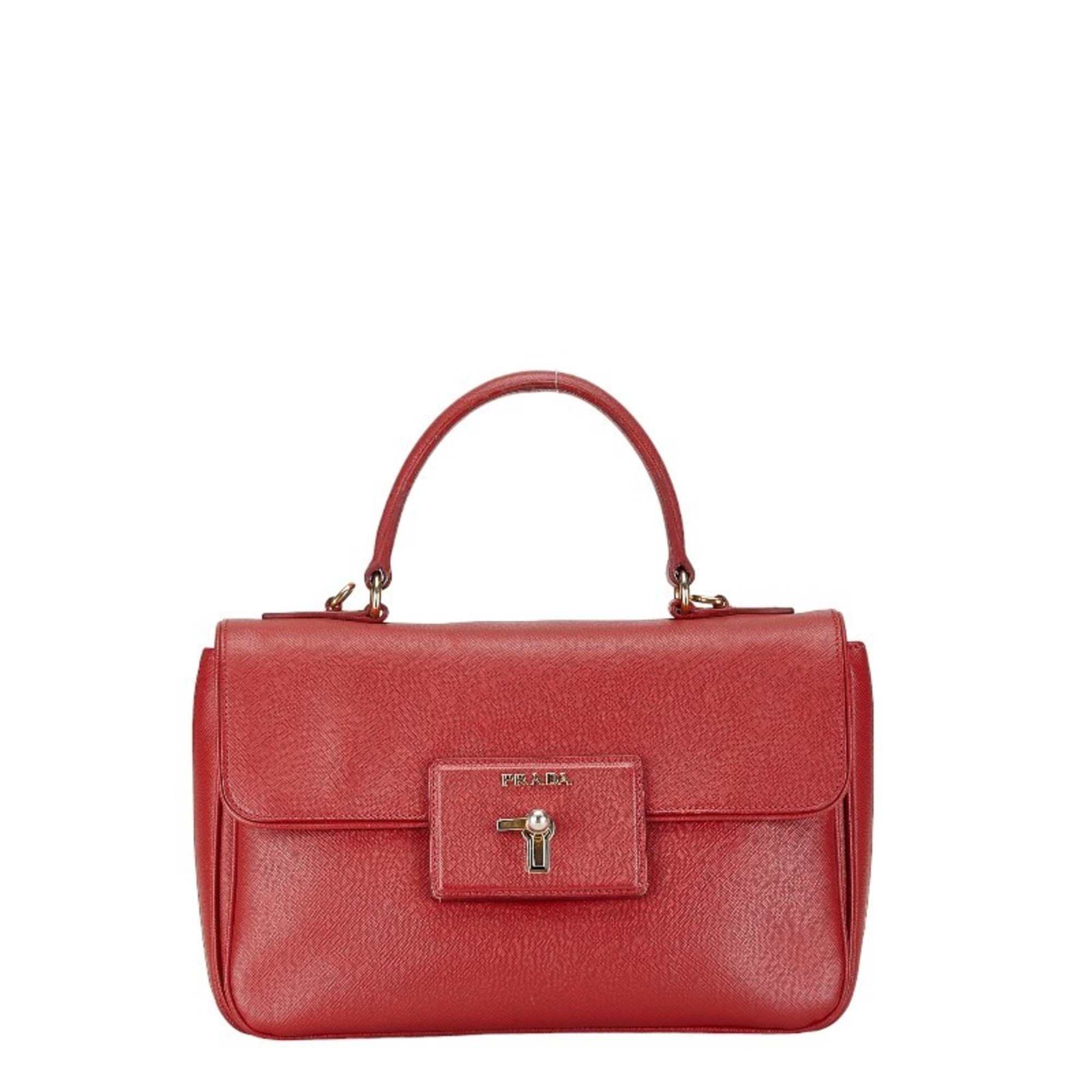 Prada Saffiano Lux Handbag Shoulder Bag Red Leather Women's PRADA