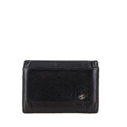 Chanel Coco Mark Camellia Card Case Business Holder Black Leather Women's CHANEL