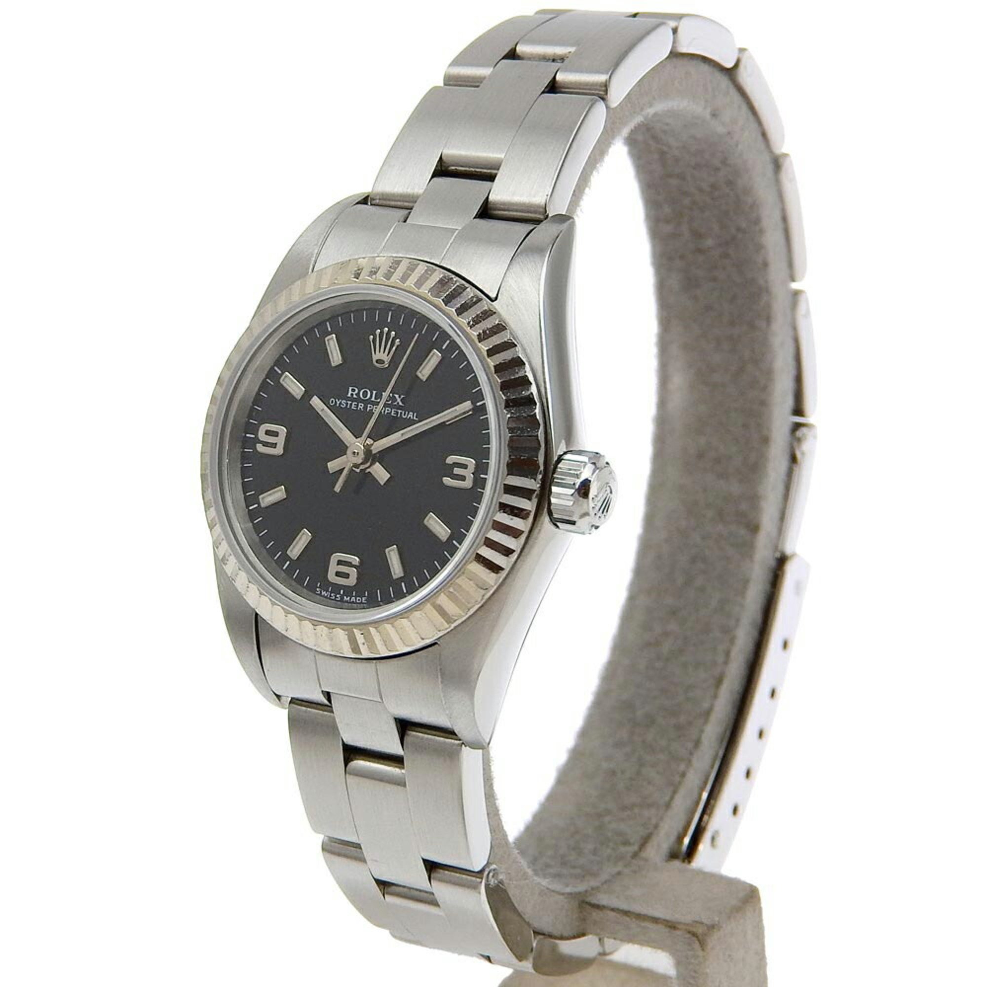 Rolex ROLEX Oyster Perpetual Watch cal.2230 76094 WG x Stainless Steel Automatic Black Dial Ladies