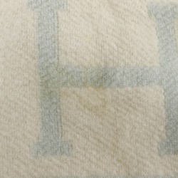 HERMES Baby Plaid Avalon Accessories Blanket Swaddling Cloth Cashmere x Wool White/Light Blue _