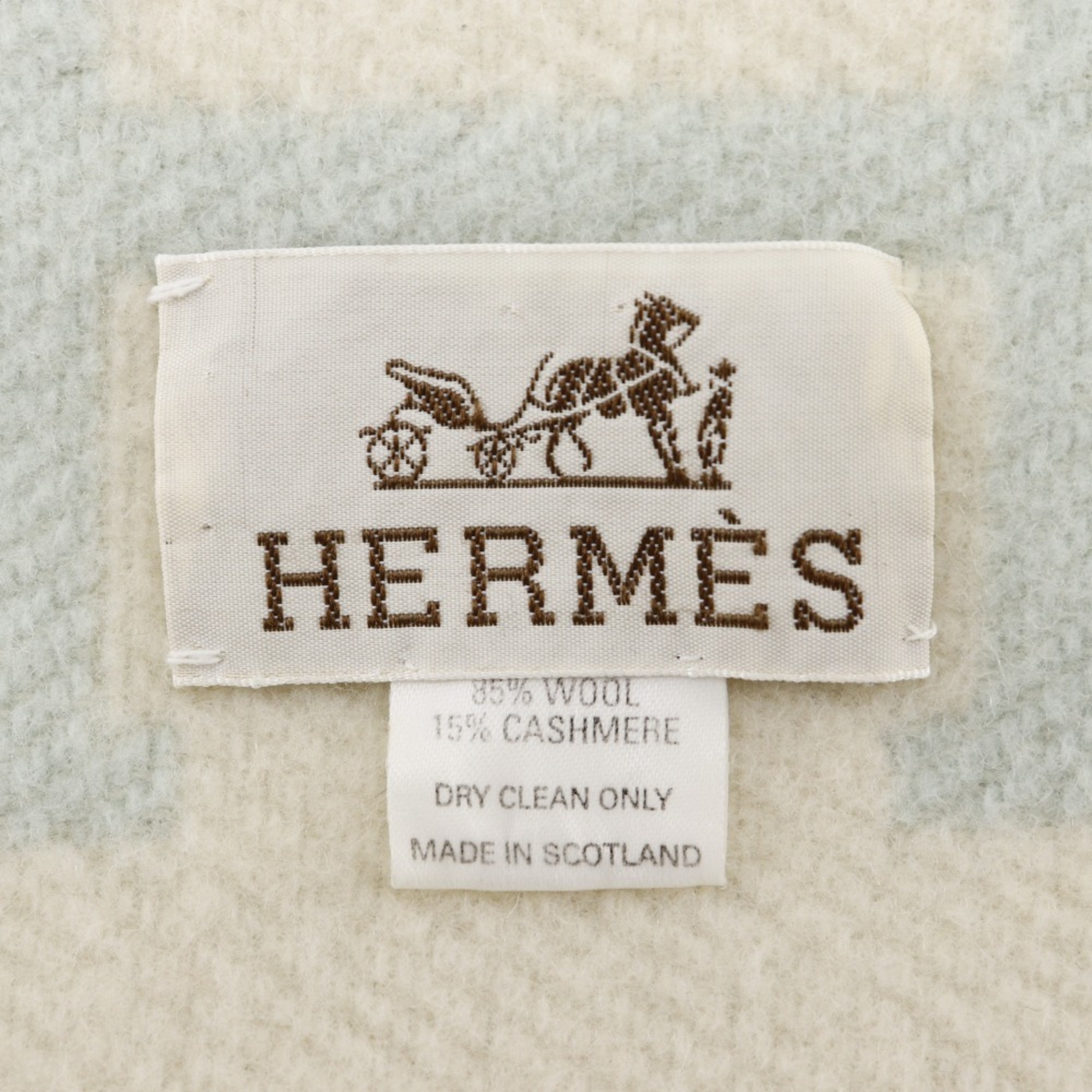 HERMES Baby Plaid Avalon Accessories Blanket Swaddling Cloth Cashmere x Wool White/Light Blue _