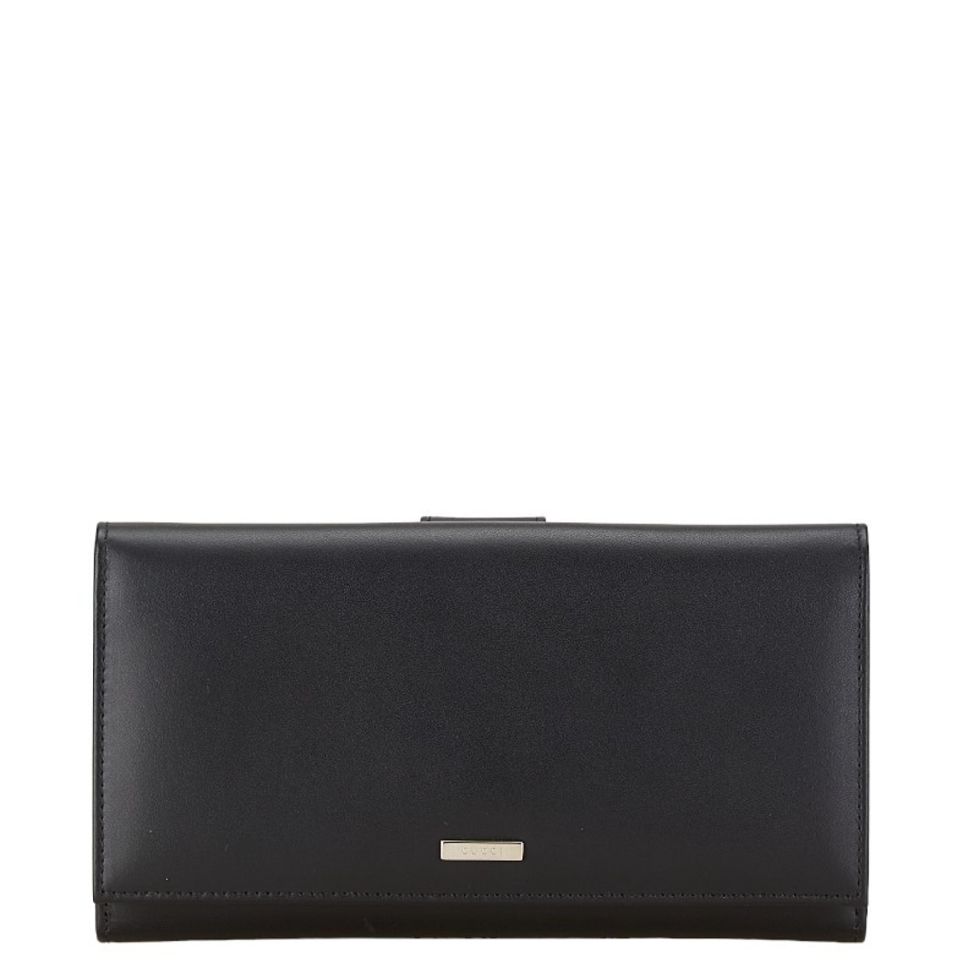 Gucci Plate Bi-fold Wallet Long 143391 Black Leather Women's GUCCI