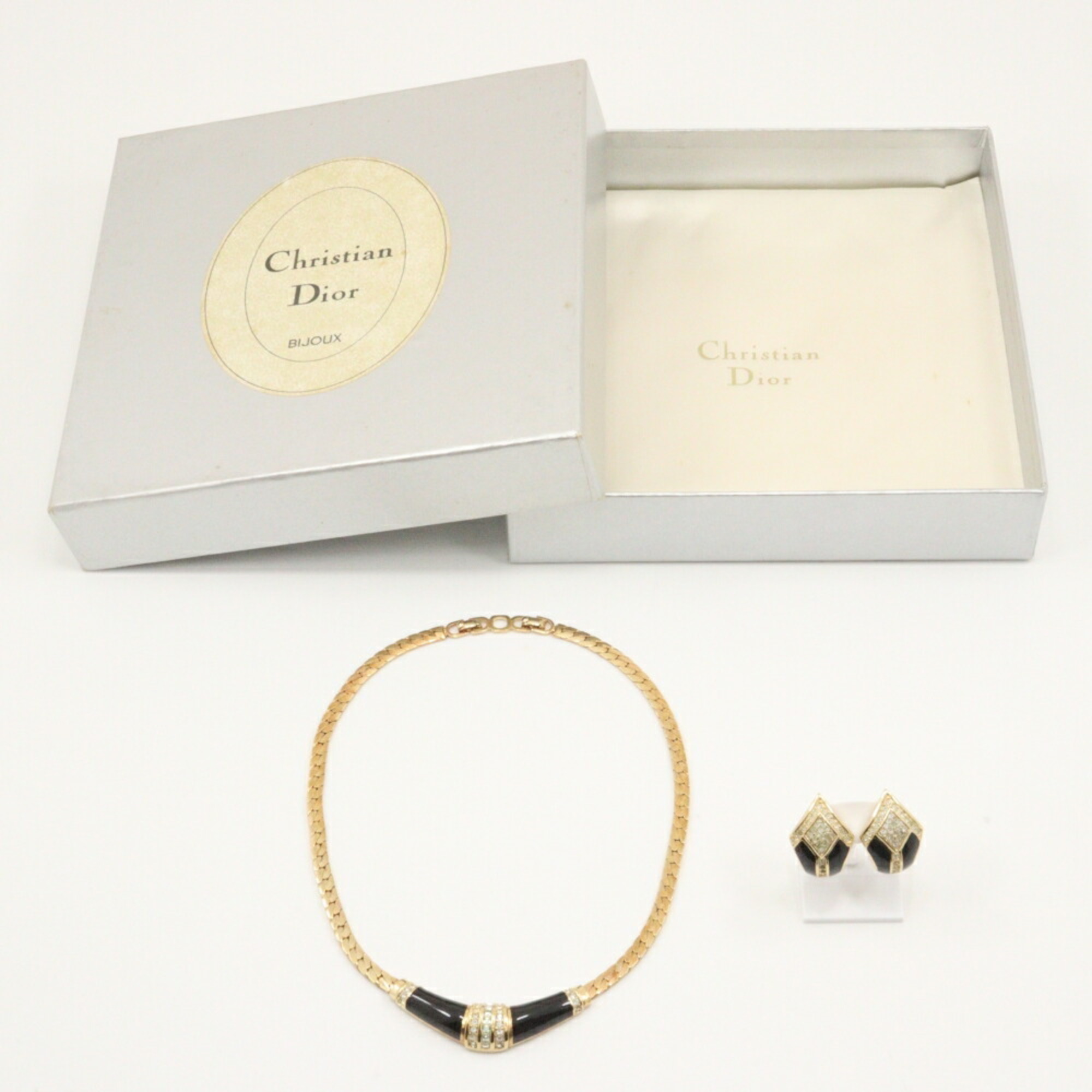 Christian Dior Earring Set Necklace Gold Plated x Rhinestone Made in Germany Approx. 35.0g set for women