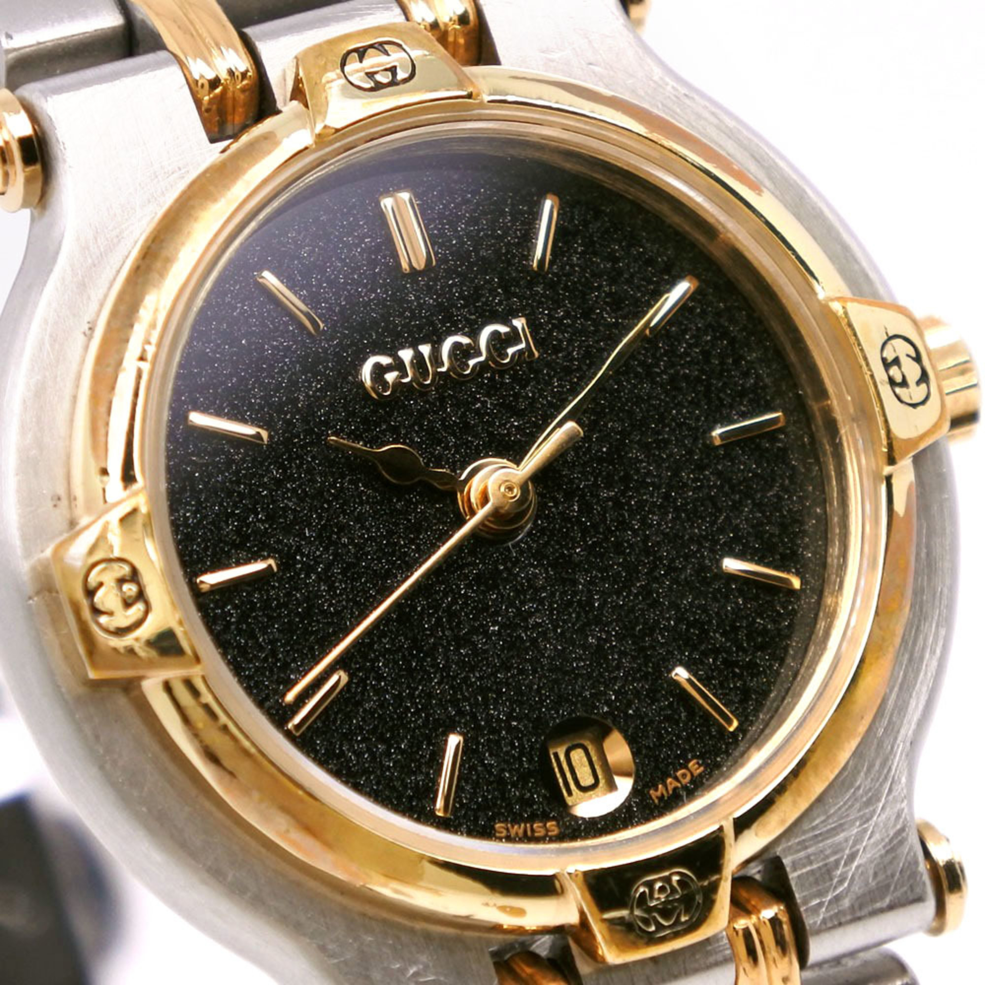 Gucci GUCCI Watch 9000L Stainless Steel x Gold Plated Quartz Analog Display Black Dial Ladies