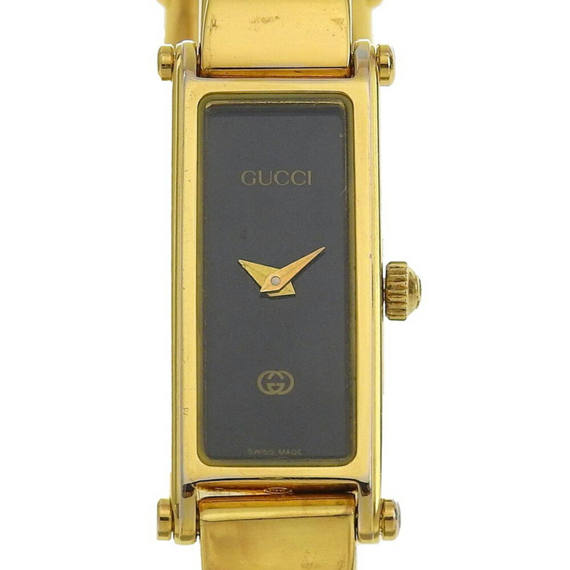 Gucci GUCCI Watch 1500L Gold Plated Quartz Analog Display Black Dial Ladies