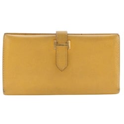 Hermes HERMES Bean Long Wallet Cushvel 1996 Yellow/〇Z Belt Clasp Ladies