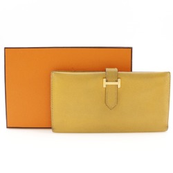 Hermes HERMES Bean Long Wallet Cushvel 1996 Yellow/〇Z Belt Clasp Ladies