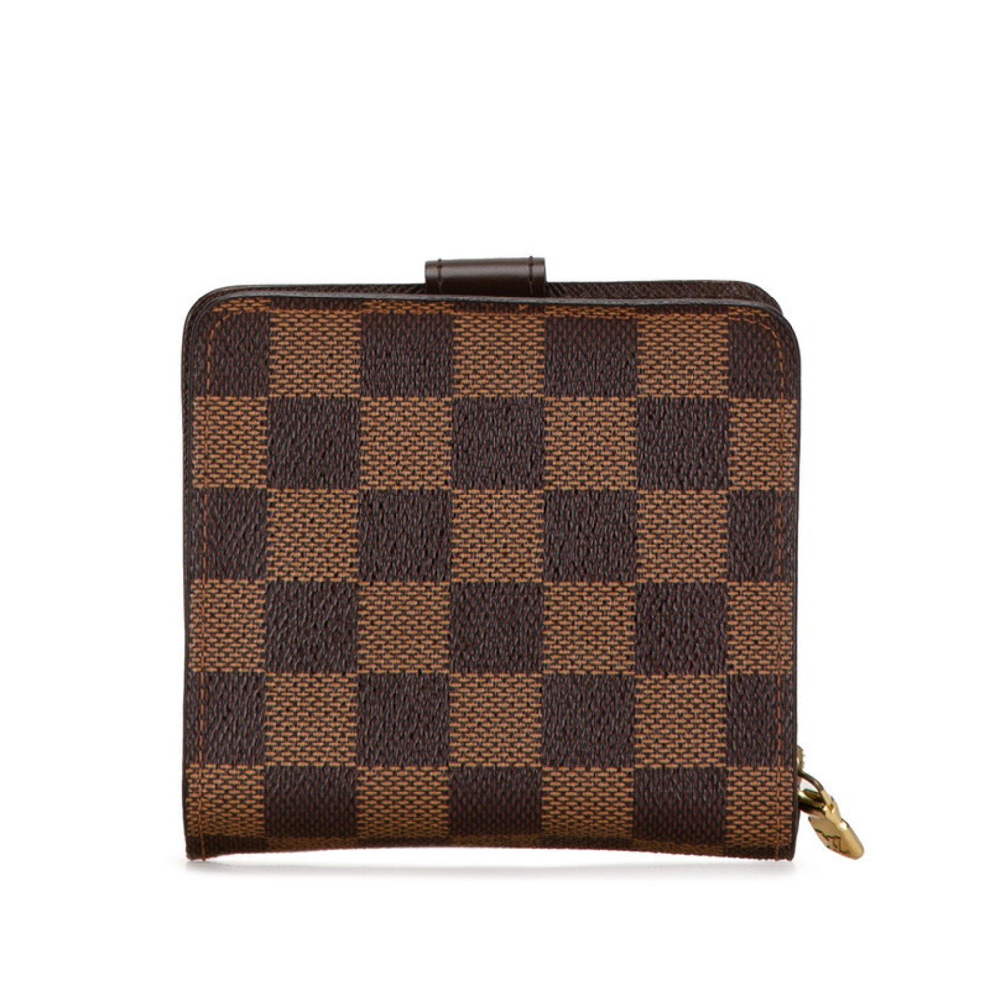 Louis Vuitton Damier Compact Zip Bi-fold Wallet N61668 Brown PVC Leather Women's LOUIS VUITTON