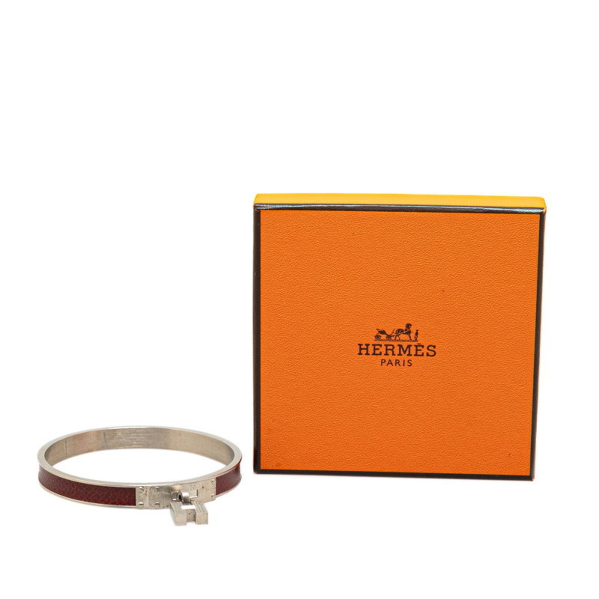 Hermes Kelly Bangle H Motif Silver Wine Red Metal Leather Women's HERMES