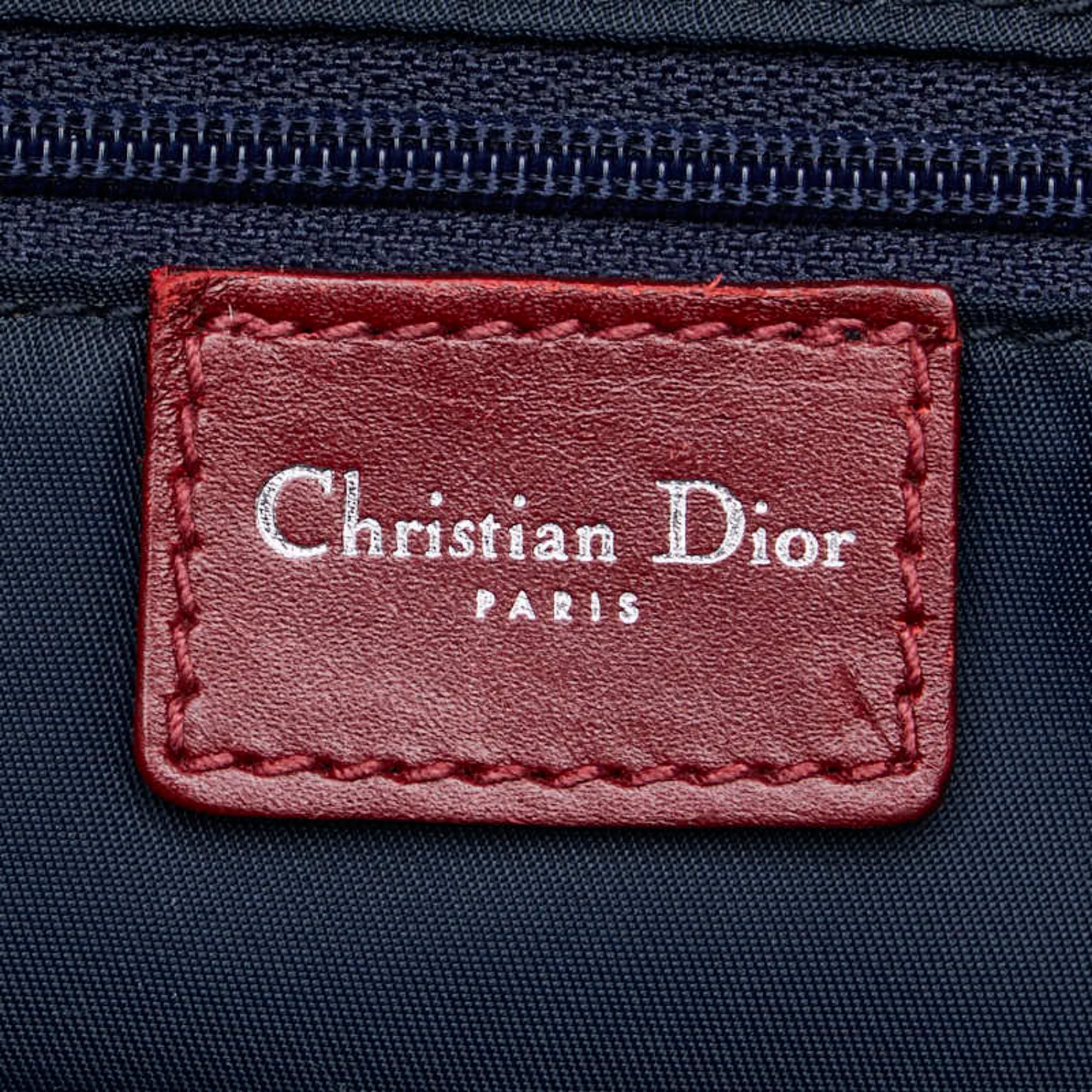 Christian Dior Dior Trotter Tote Bag Navy Wine Red Canvas Leather Women's