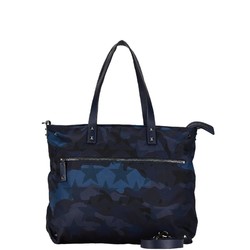 Valentino Studded Camouflage Motif Tote Bag Shoulder Navy Blue Multicolor Nylon Leather Women's