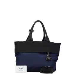 Prada Triangle Plate Tessuto Handbag Shoulder Bag B1959V Navy Black Nylon Leather Women's PRADA