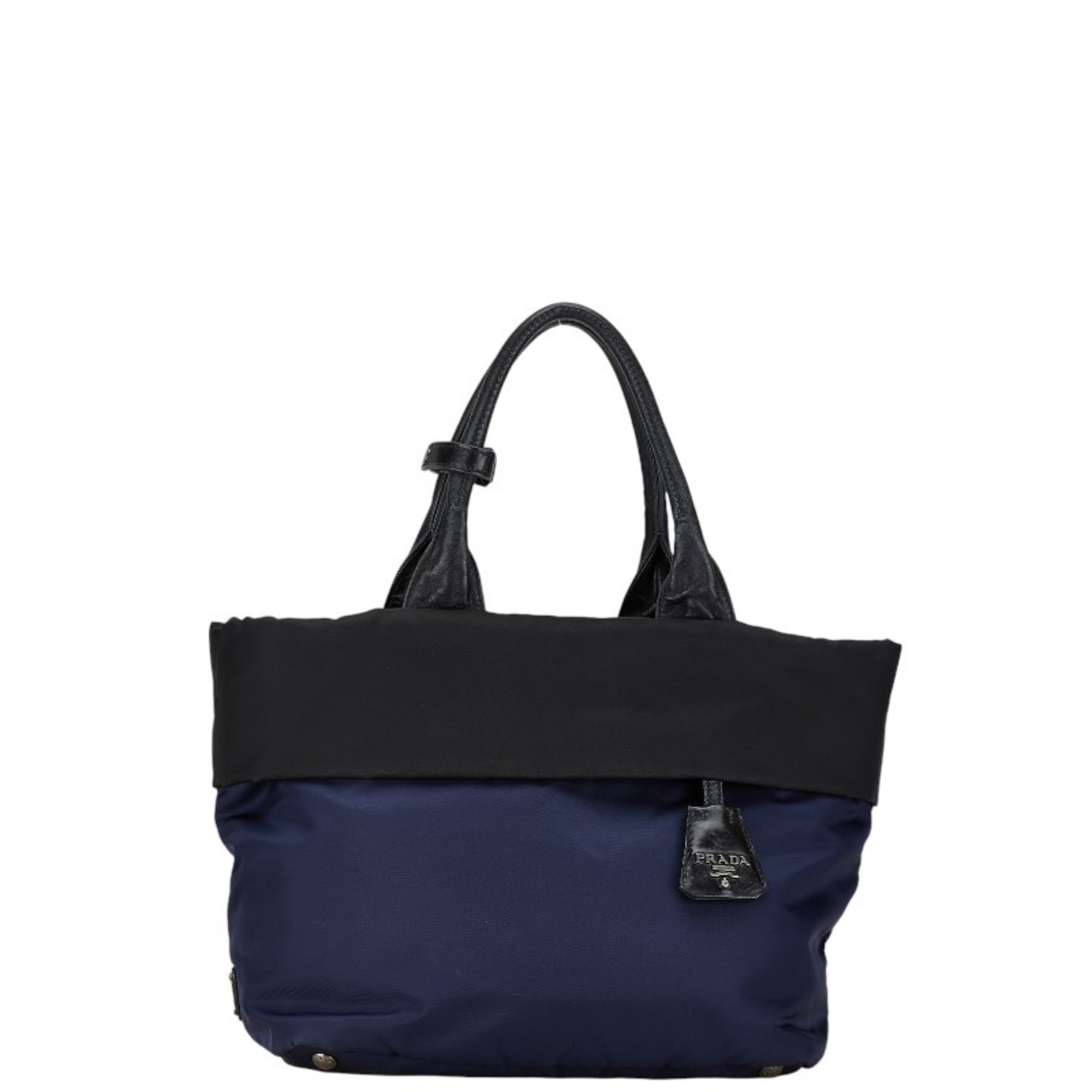 Prada Triangle Plate Tessuto Handbag Shoulder Bag B1959V Navy Black Nylon Leather Women's PRADA