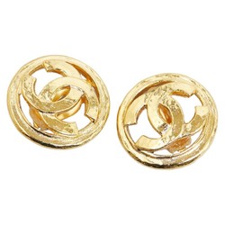 Chanel Coco Mark Round Earrings Gold Plated Women's CHANEL