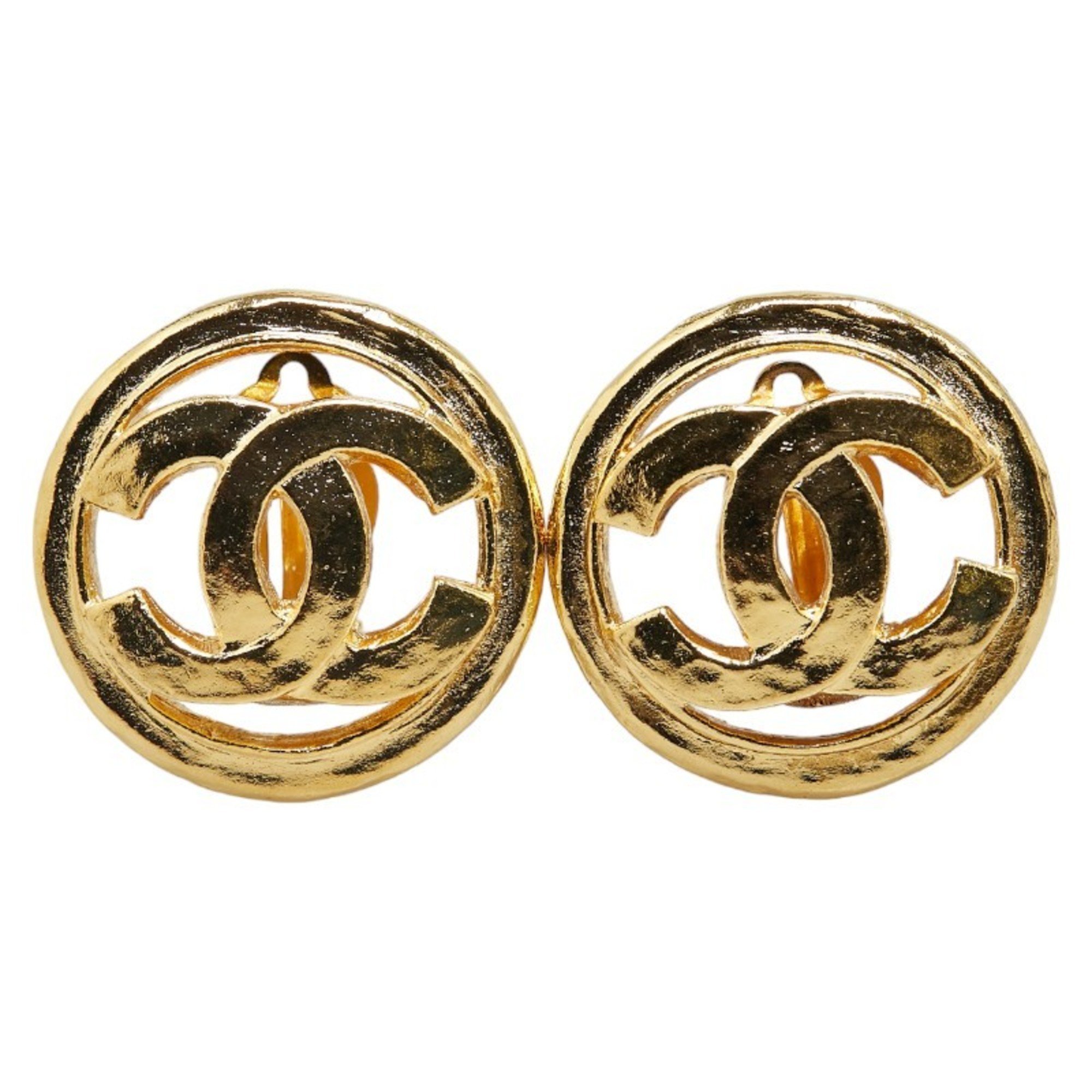 Chanel Coco Mark Round Earrings Gold Plated Women's CHANEL