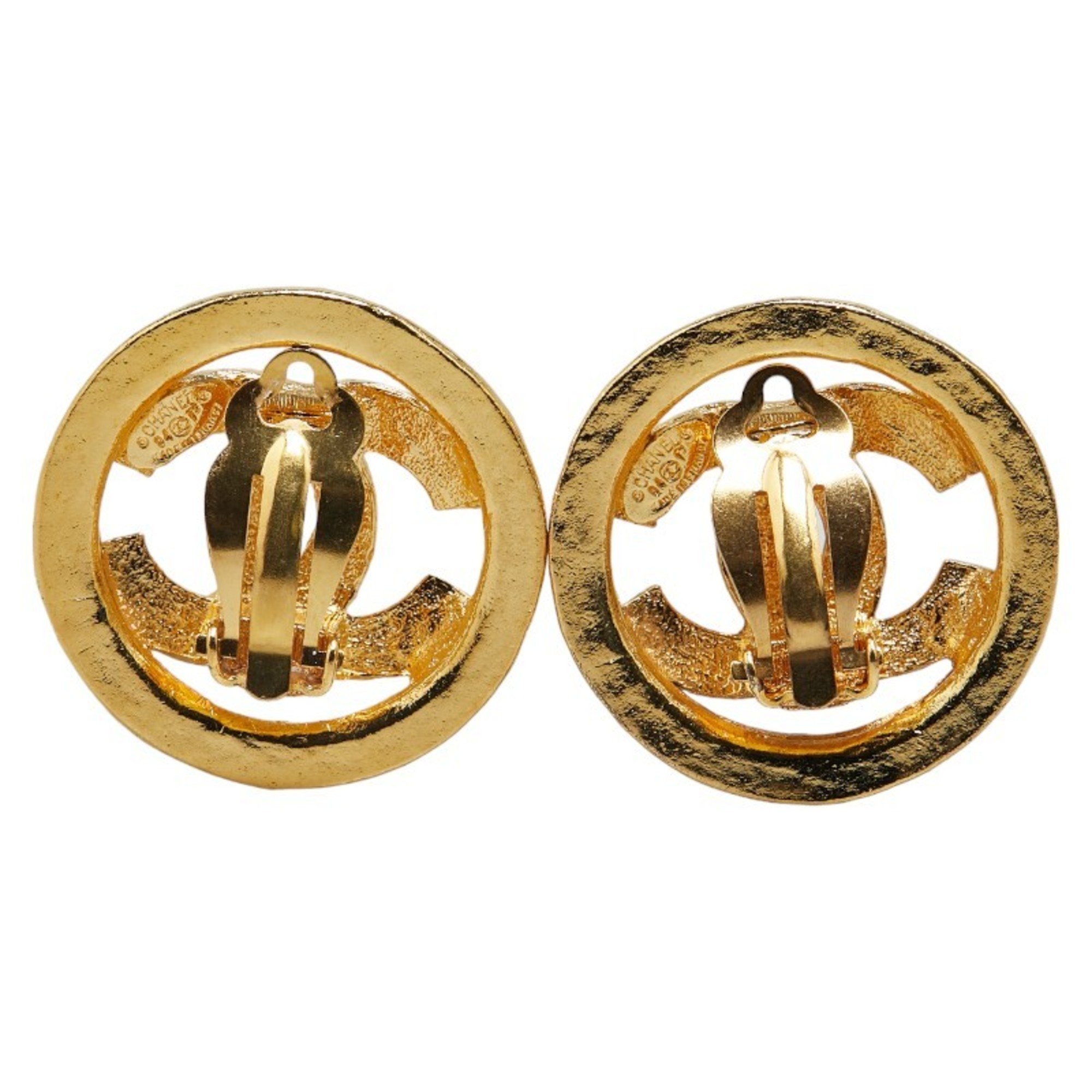 Chanel Coco Mark Round Earrings Gold Plated Women's CHANEL