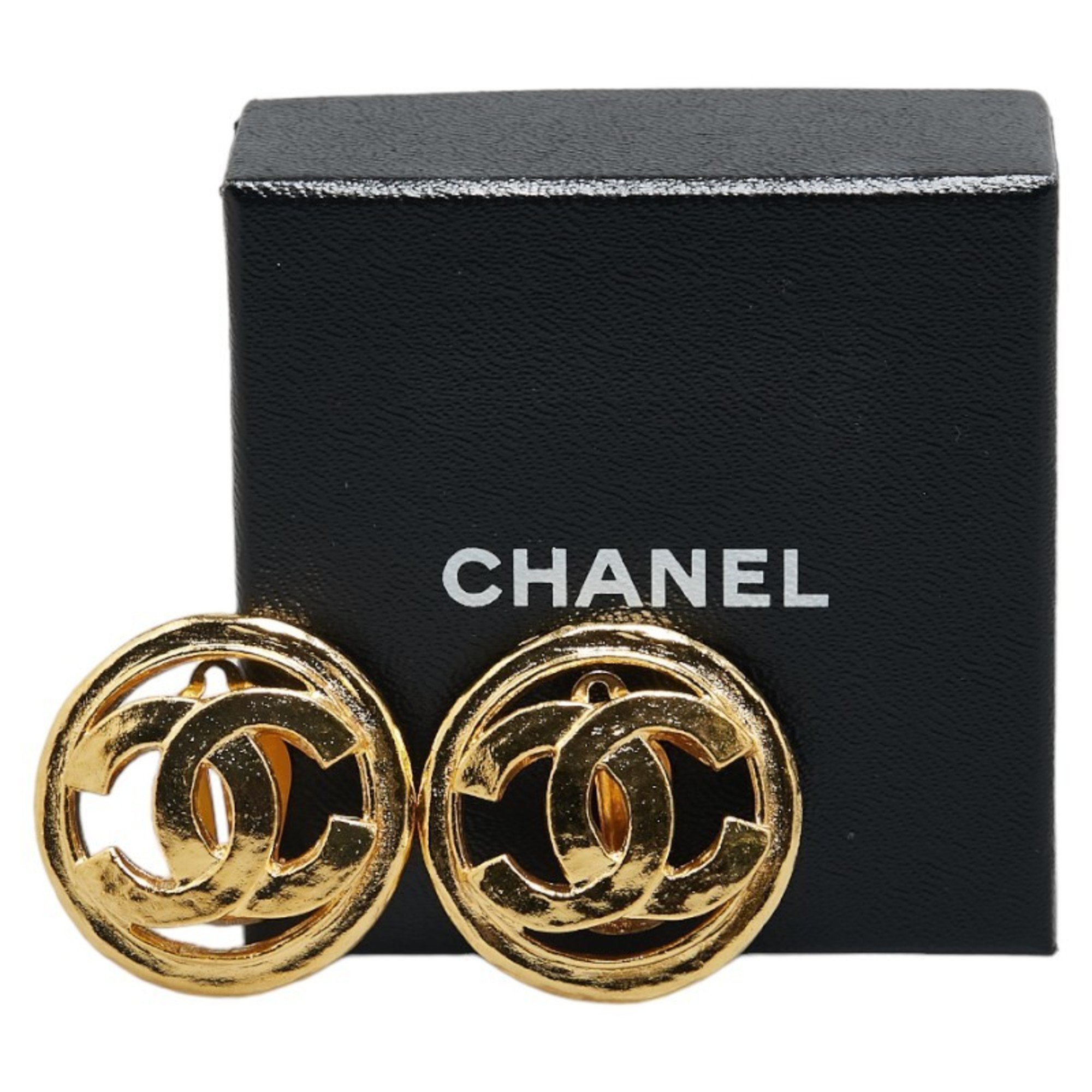 Chanel Coco Mark Round Earrings Gold Plated Women's CHANEL