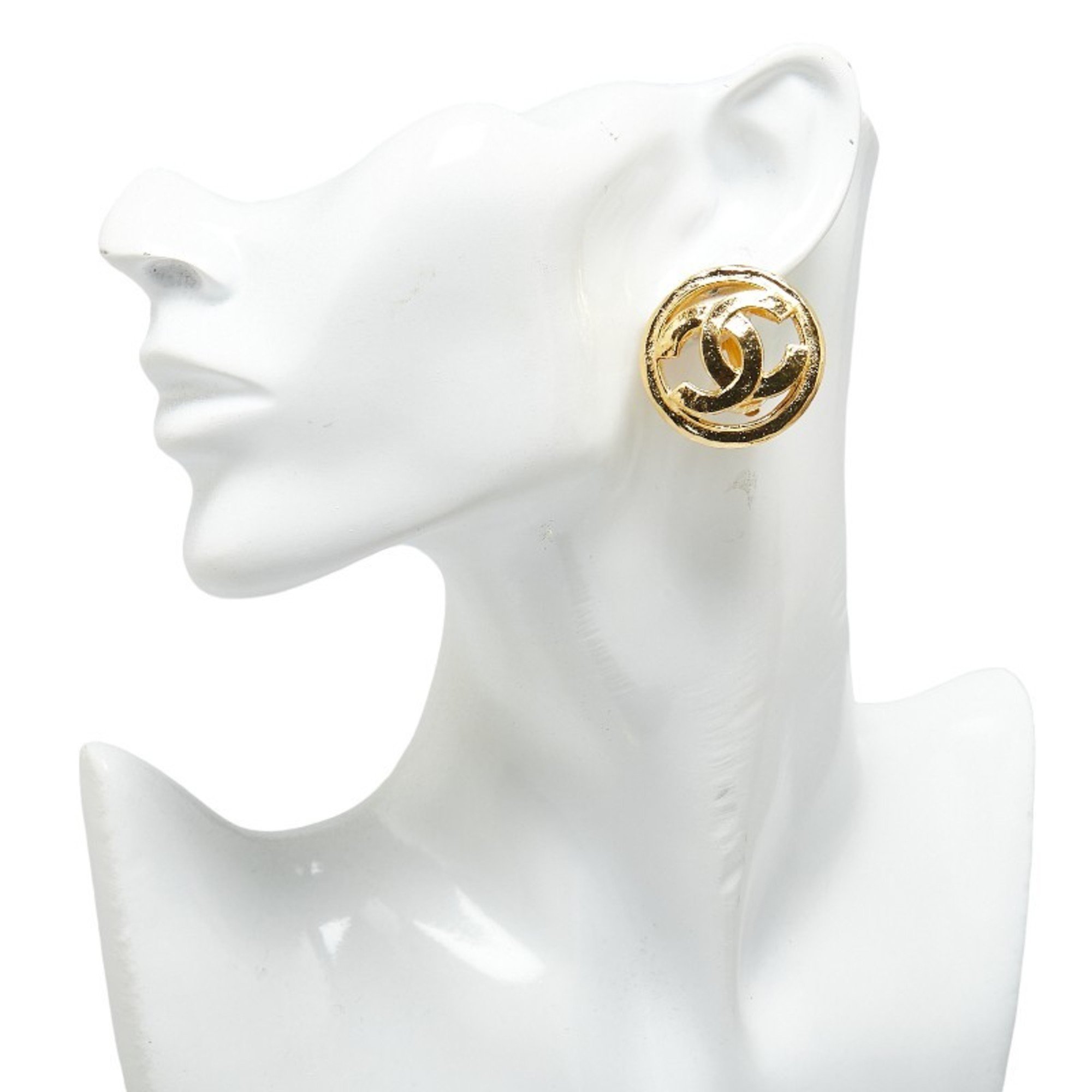 Chanel Coco Mark Round Earrings Gold Plated Women's CHANEL