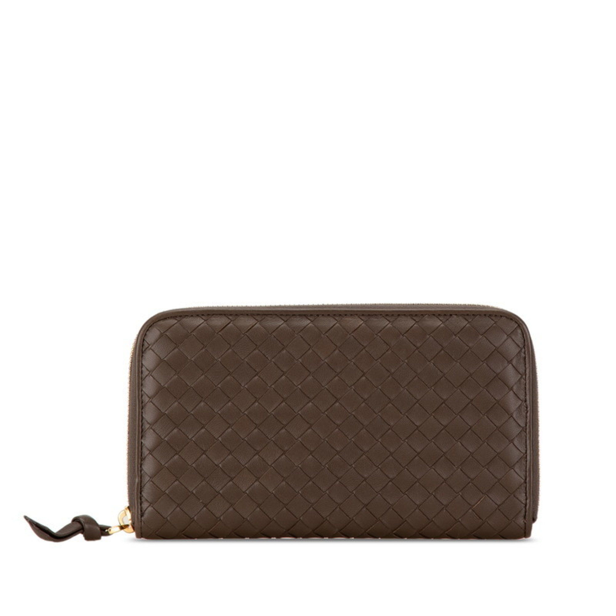 Bottega Veneta Intrecciato Round Long Wallet Brown Leather Women's BOTTEGAVENETA