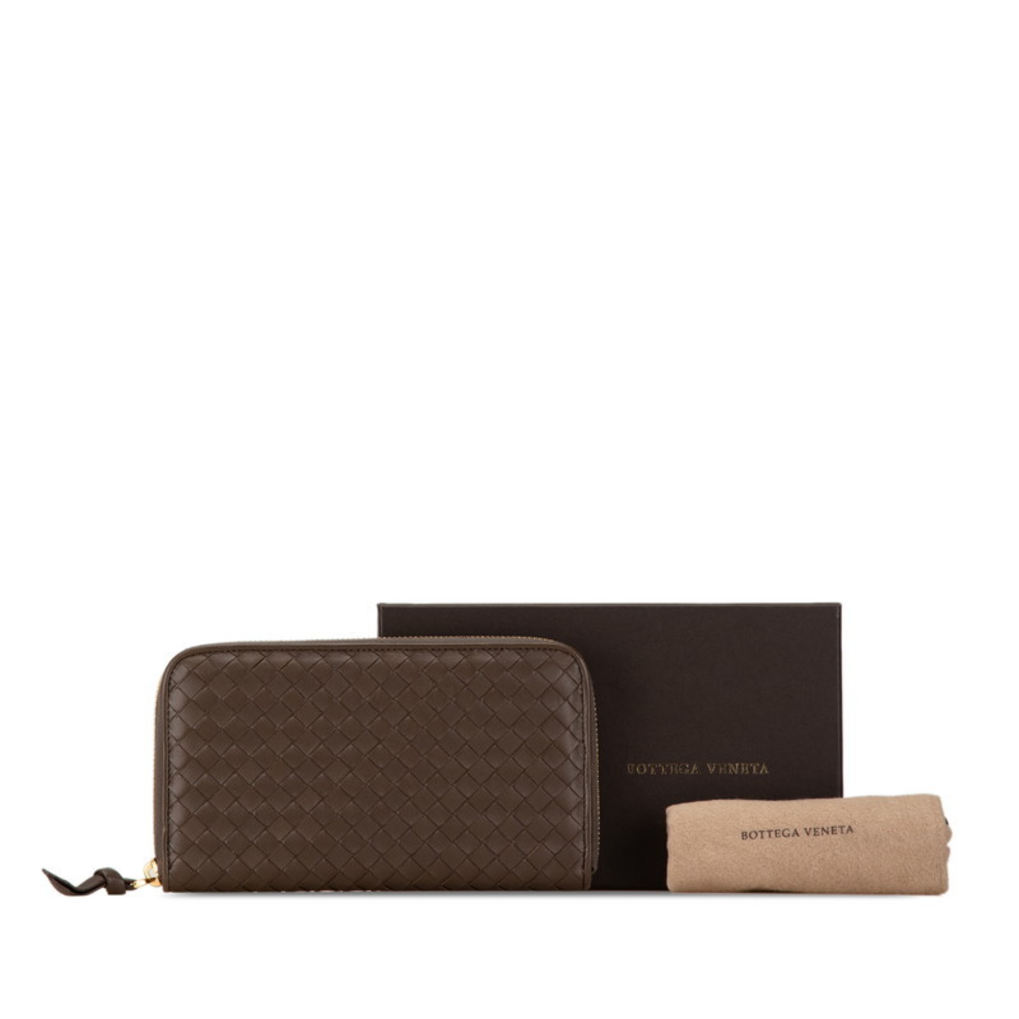 Bottega Veneta Intrecciato Round Long Wallet Brown Leather Women's BOTTEGAVENETA