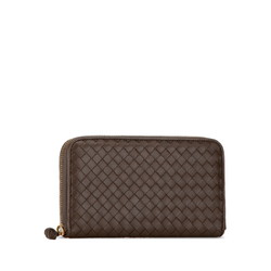 Bottega Veneta Intrecciato Round Long Wallet Brown Leather Women's BOTTEGAVENETA