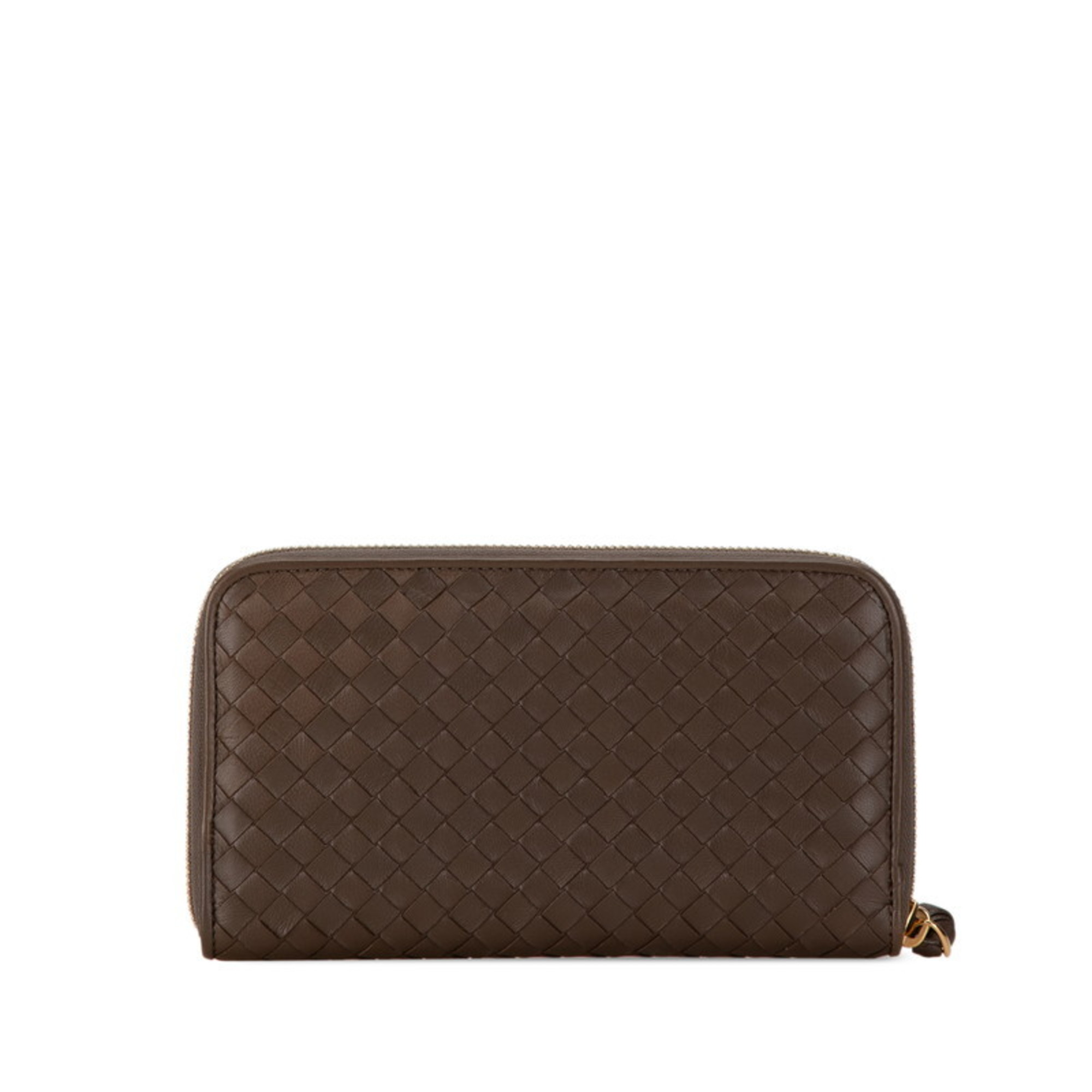 Bottega Veneta Intrecciato Round Long Wallet Brown Leather Women's BOTTEGAVENETA