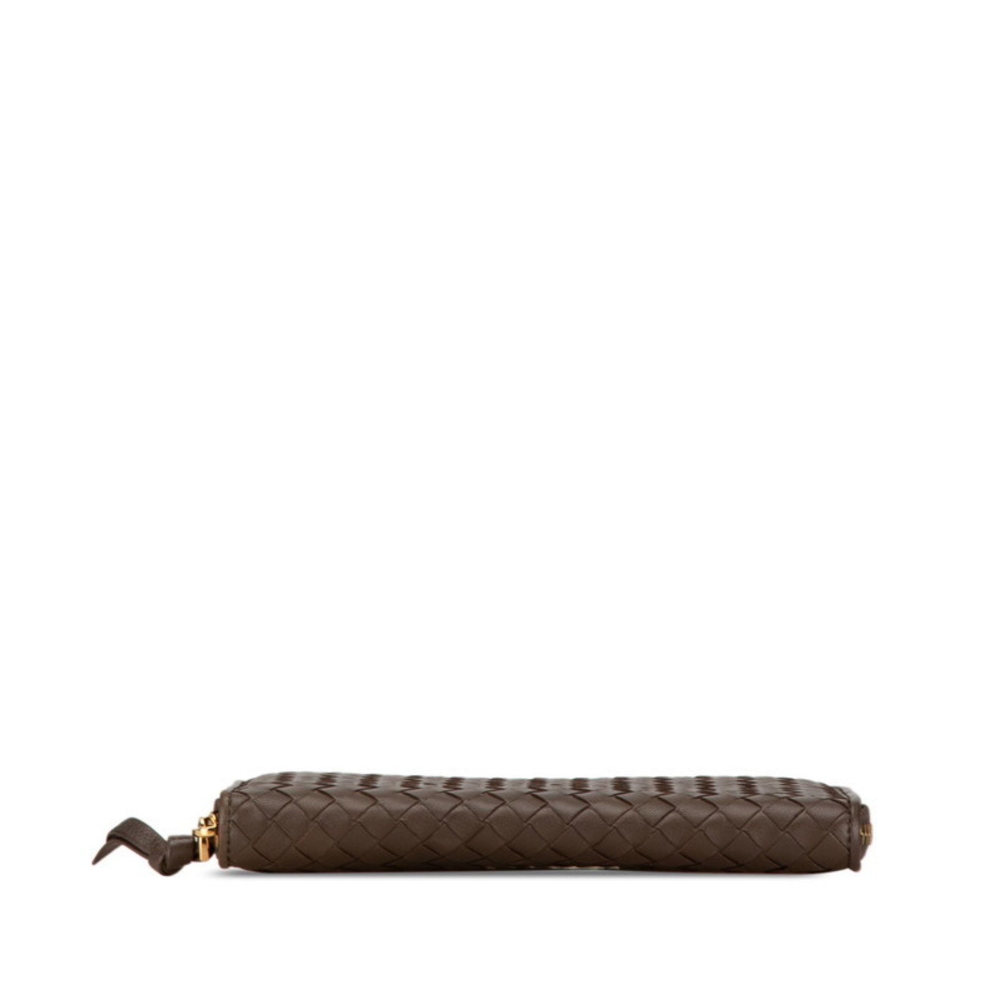 Bottega Veneta Intrecciato Round Long Wallet Brown Leather Women's BOTTEGAVENETA