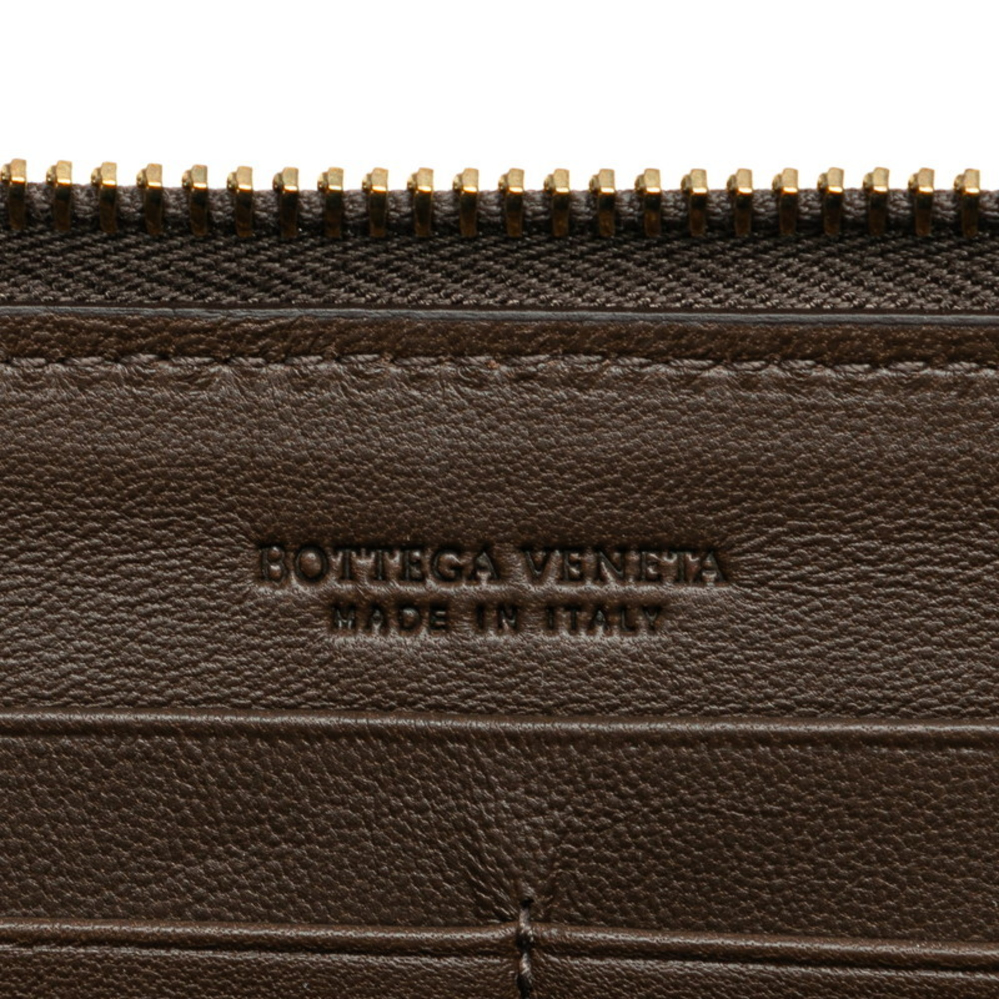 Bottega Veneta Intrecciato Round Long Wallet Brown Leather Women's BOTTEGAVENETA