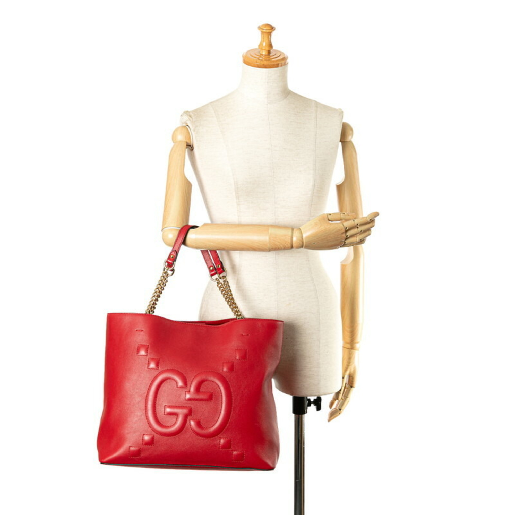 Gucci Chain Shoulder Bag Handbag Tote 453561 Red Leather Women's GUCCI