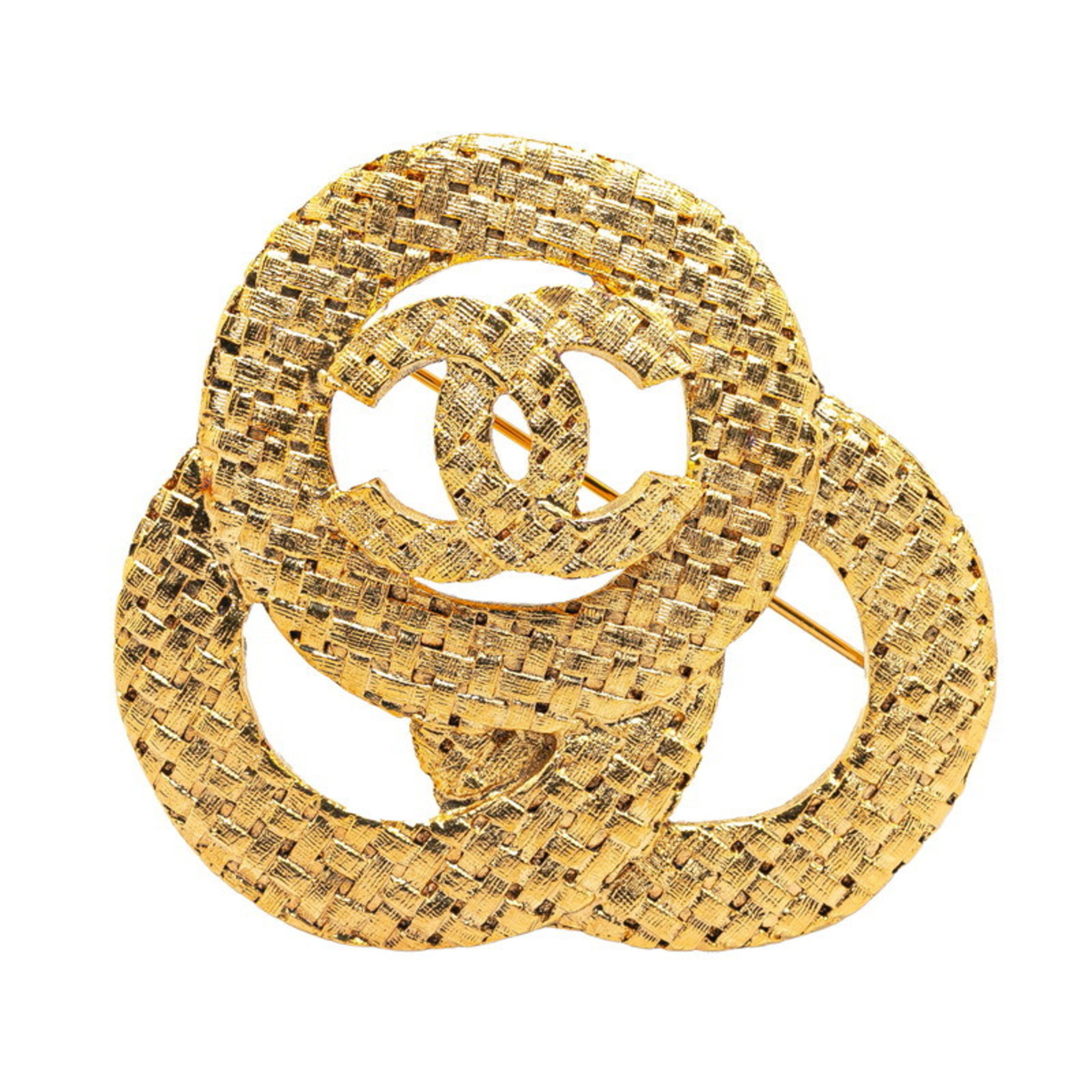 Chanel Coco Mark Triple Circle Brooch Gold Plated Women's CHANEL