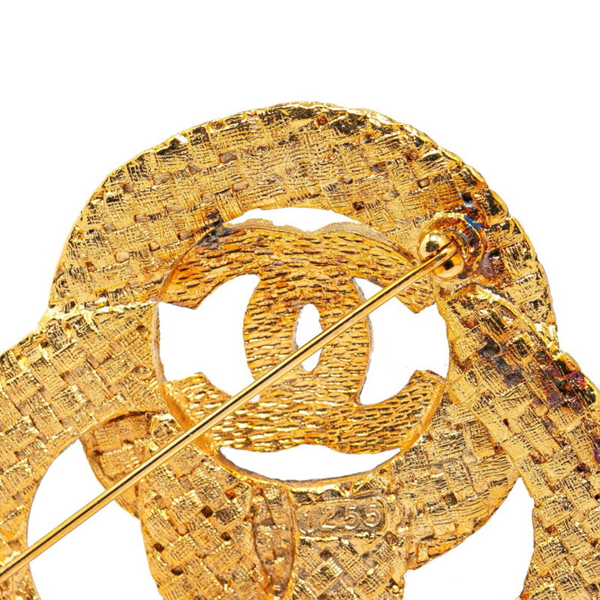 Chanel Coco Mark Triple Circle Brooch Gold Plated Women's CHANEL