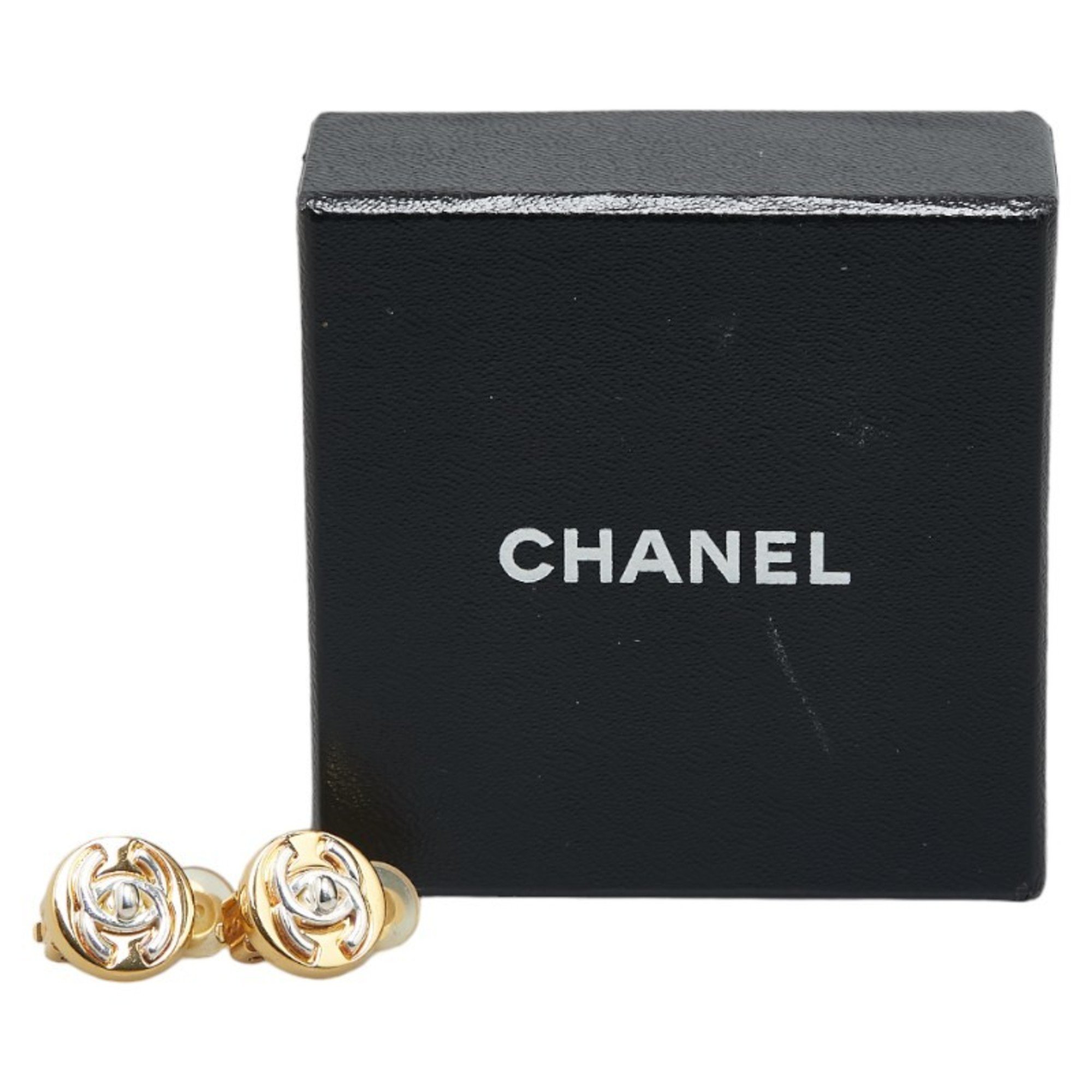 Chanel Coco Mark Round Turnlock Earrings Gold Silver Plated Women's CHANEL