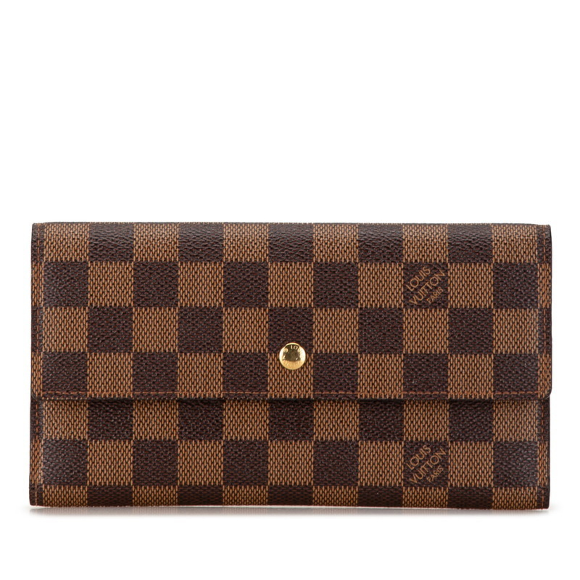 Louis Vuitton Damier Porte Tresor International Long Wallet N61215 Brown PVC Leather Women's LOUIS VUITTON