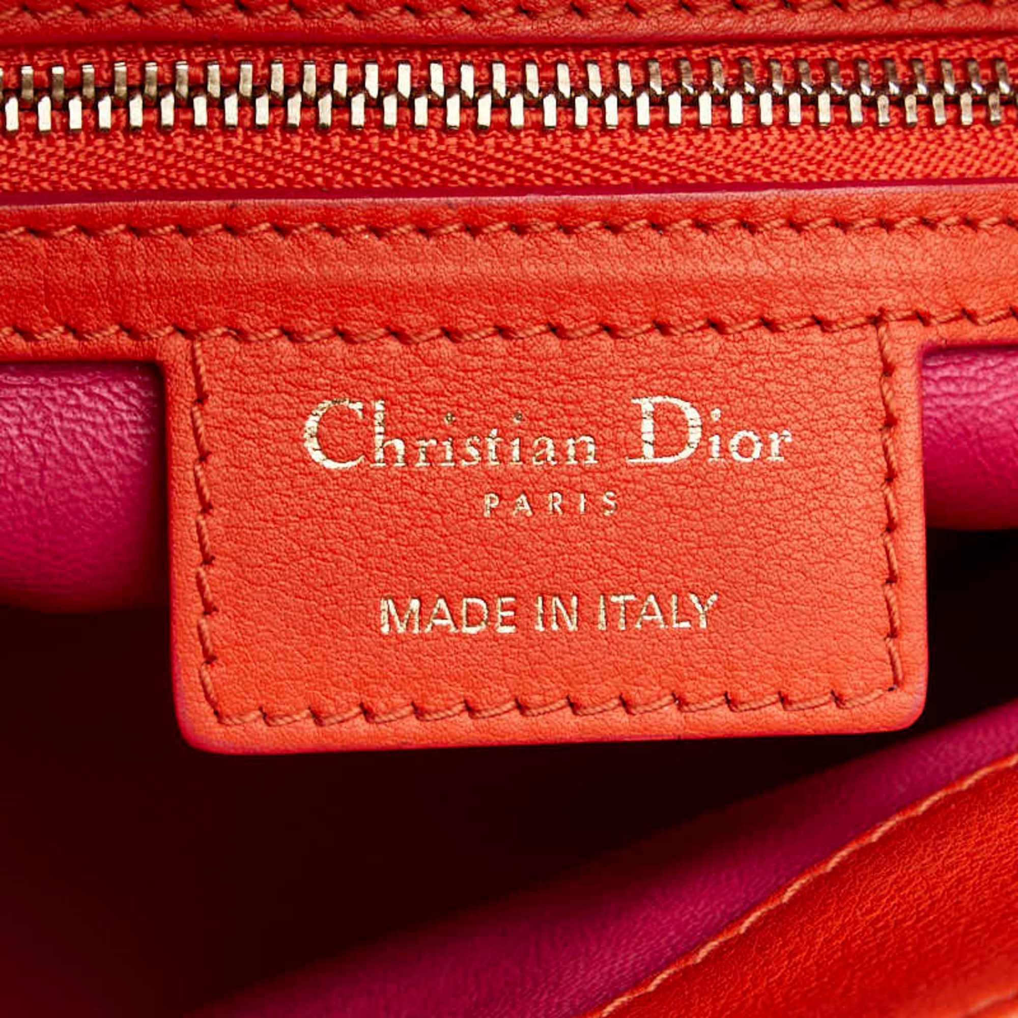 Christian Dior Dior Chain Shoulder Bag Orange Pink Leather Women's