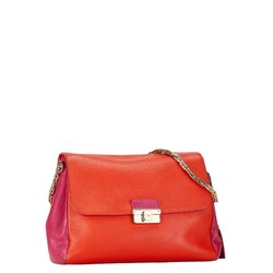 Christian Dior Dior Chain Shoulder Bag Orange Pink Leather Women's