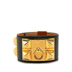 Hermes Collier de Chien Bracelet Black Gold Plated Leather Men's HERMES