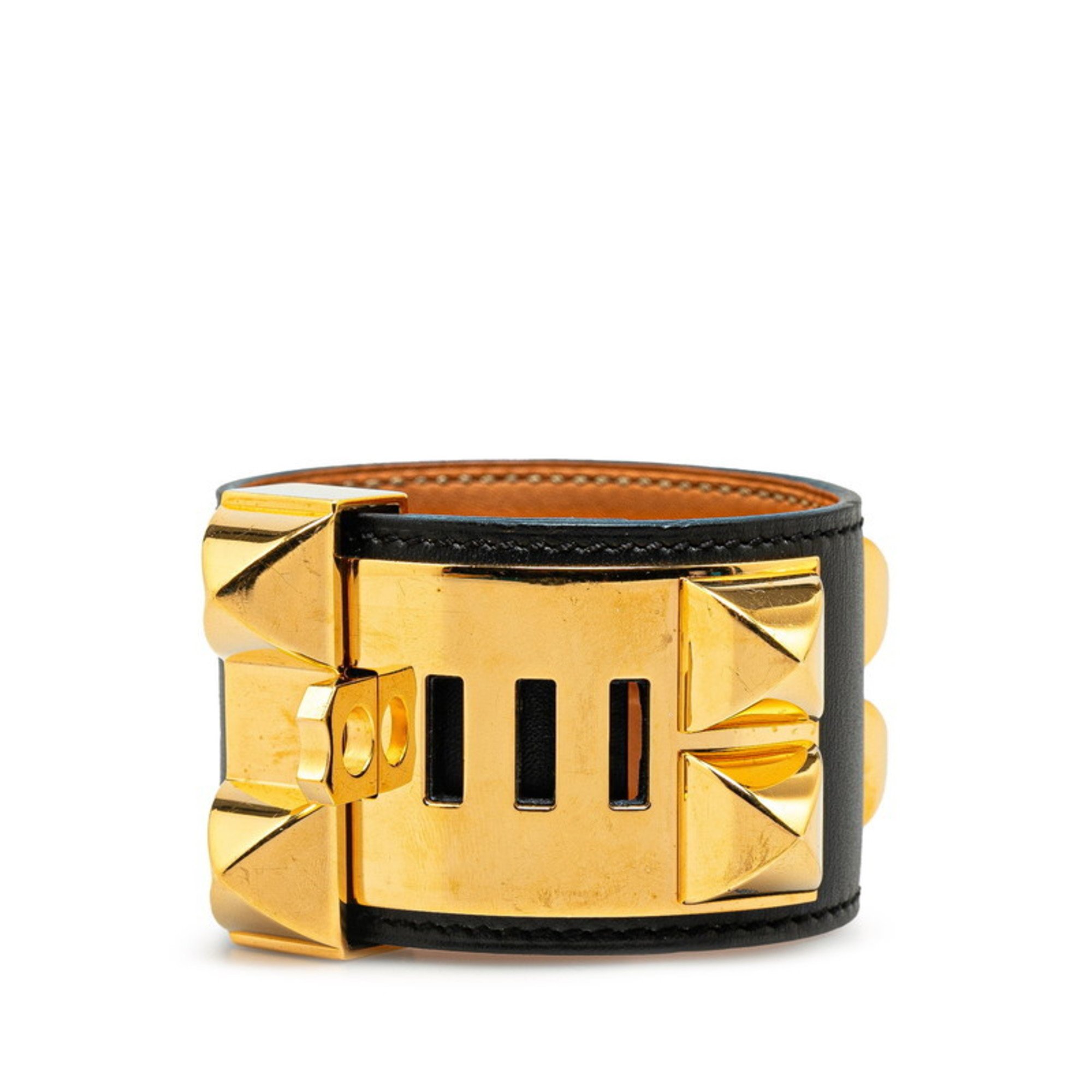 Hermes Collier de Chien Bracelet Black Gold Plated Leather Men's HERMES